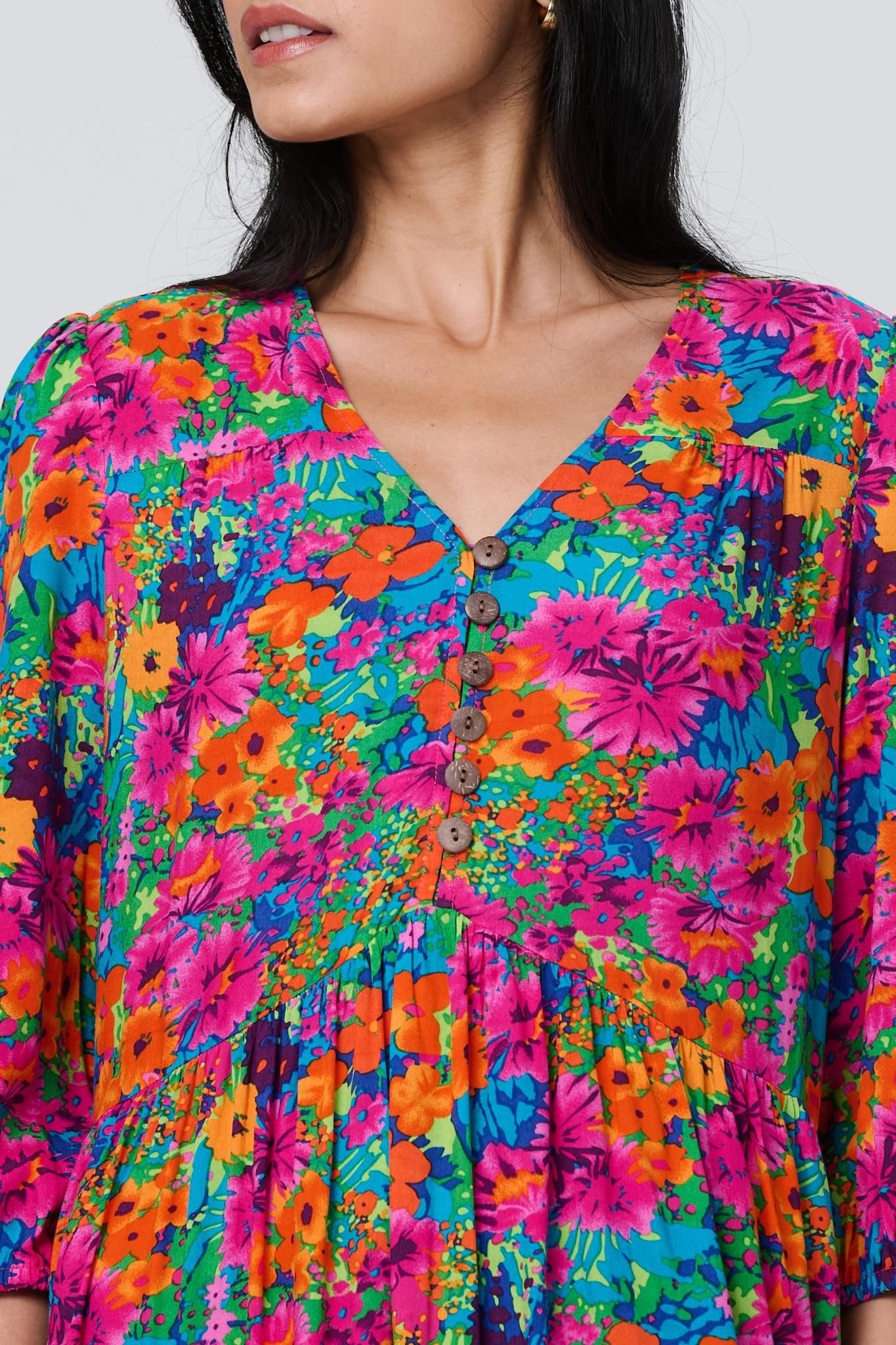 Izabel London Floral 3/4 Sleeve Smock Dress