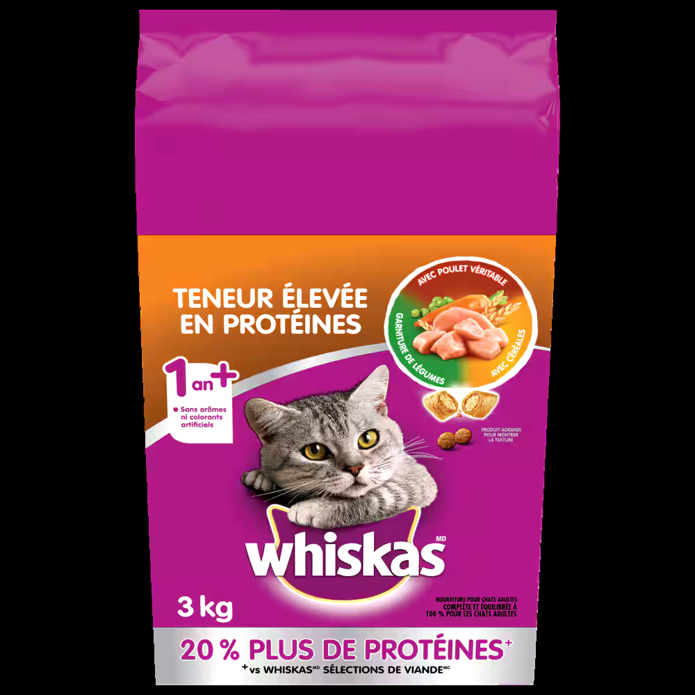 Whiskas High ProteIn with Real Chicken Dry Cat Food, Assorted Sizes