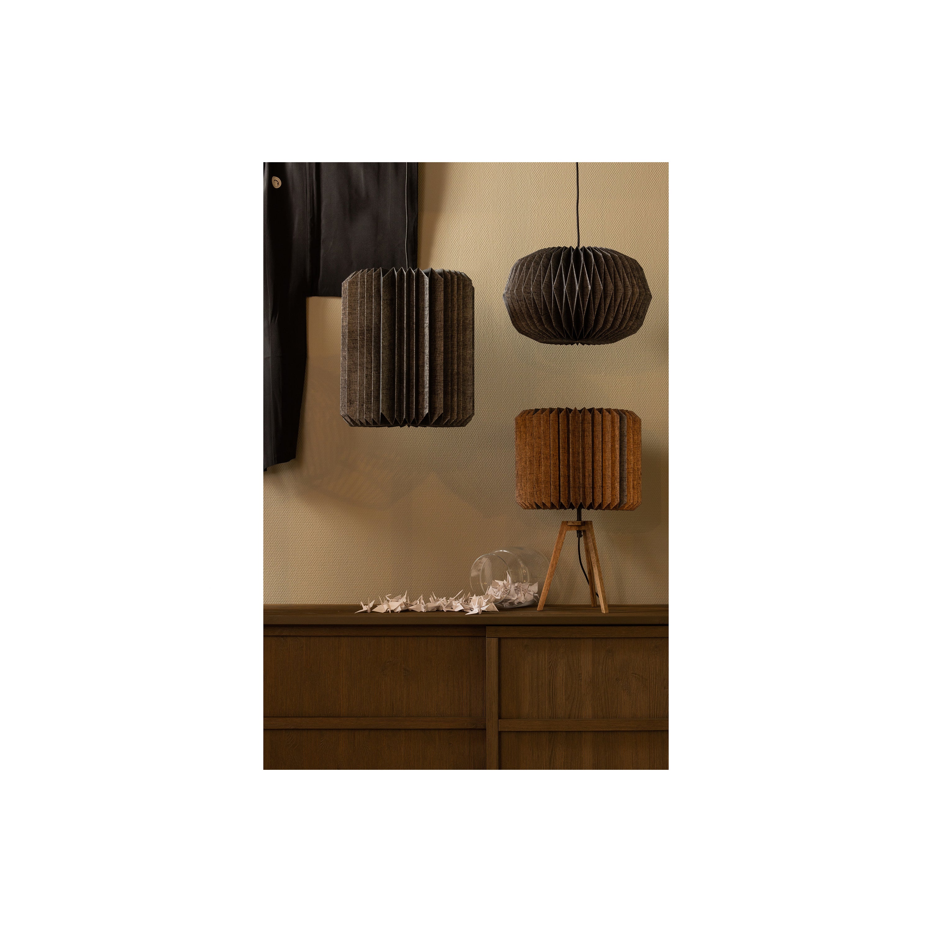 WOOOD Hanglamp Globe - Papier - Naturel Zwart - 25x44x44