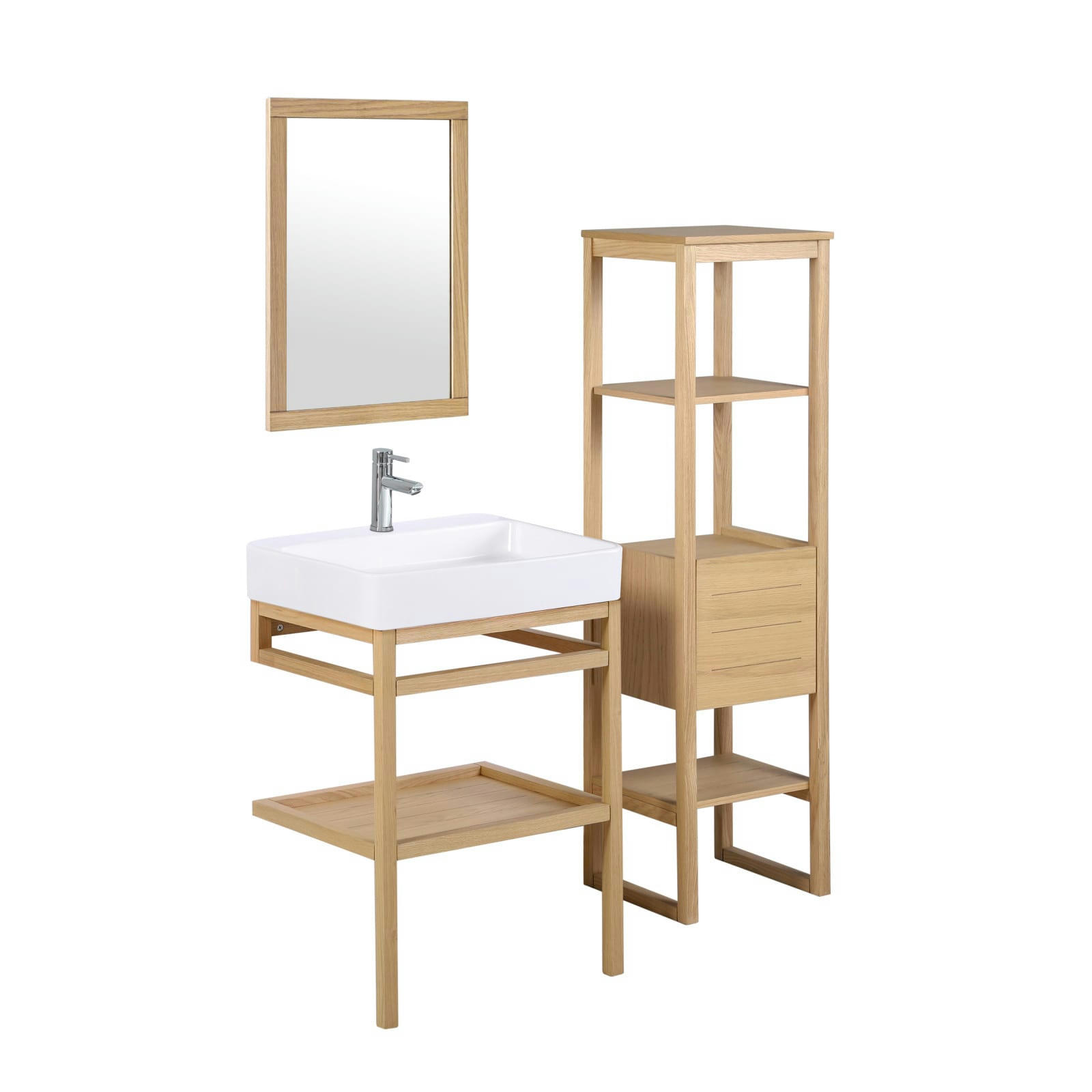 HOPP - Meuble de salle de bain 60 cm avec colonne, miroir et vasque