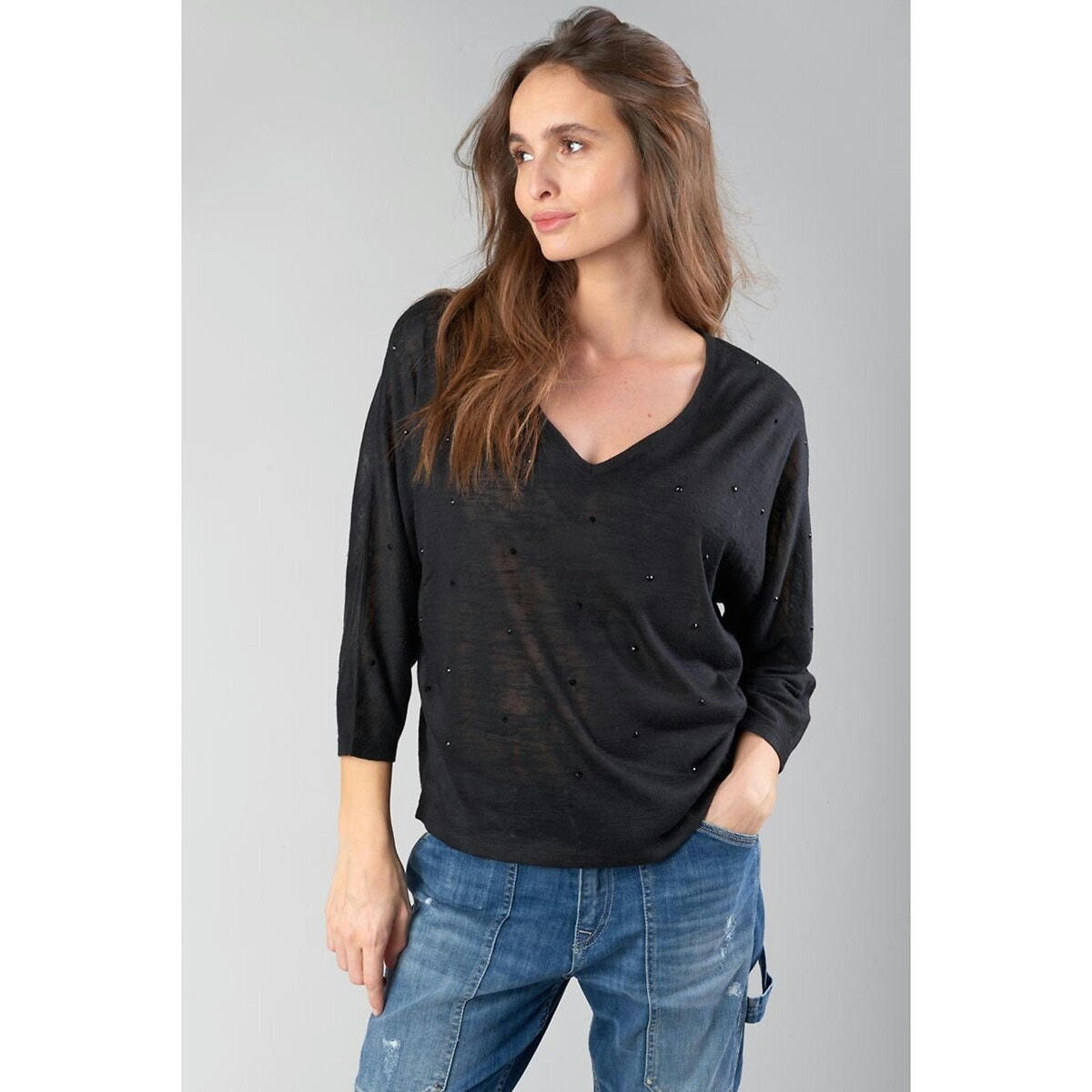 T-shirt manches 3/4, col V