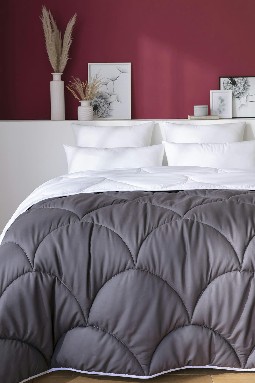 BICOLORE - Couette tempérée 220 x 240 cm bicolore polyester gris et blanc