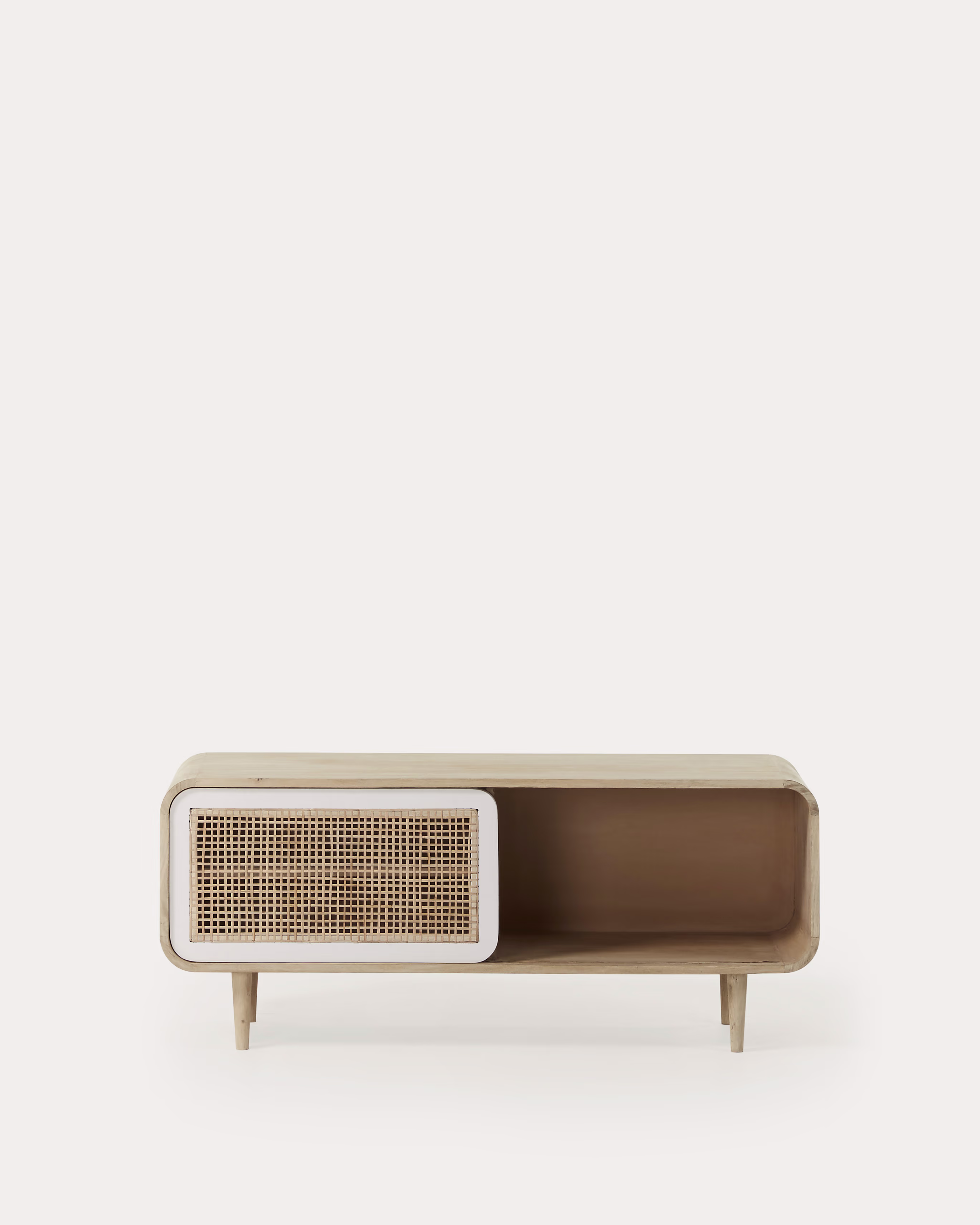 Mueble TV Georg 1 puerta de madera maciza de mango y caña 120 x 50 cm