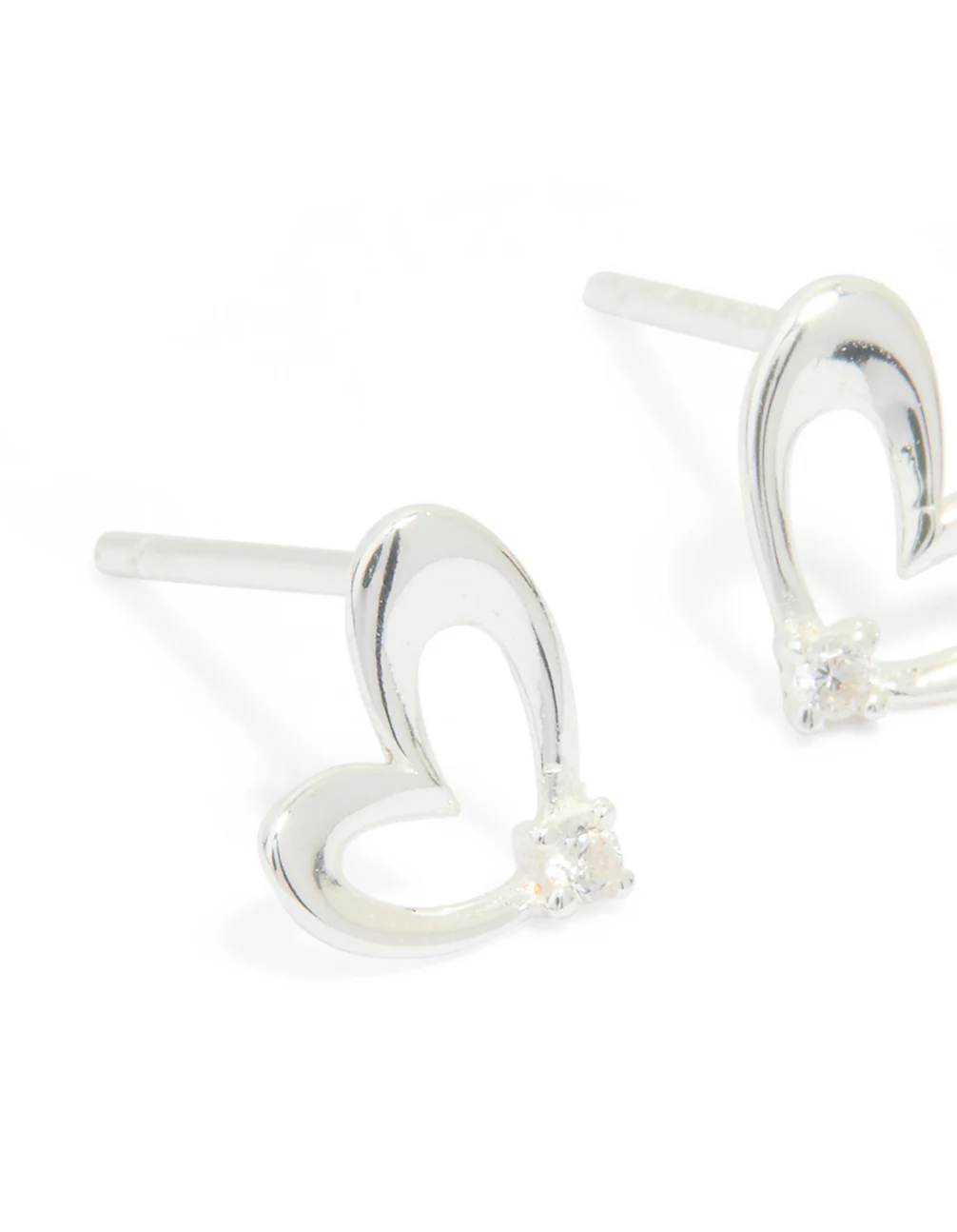 Sterling Silver Cubic Zirconia Heart Stud Earrings