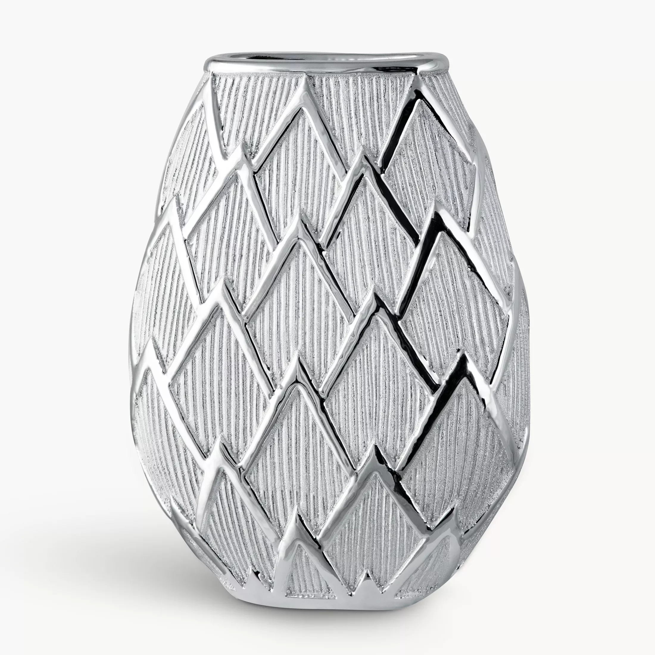 Wazon srebrny dekoracyjny z lśniącym geometrycznym wzorem 20x11x26 cm SAELA