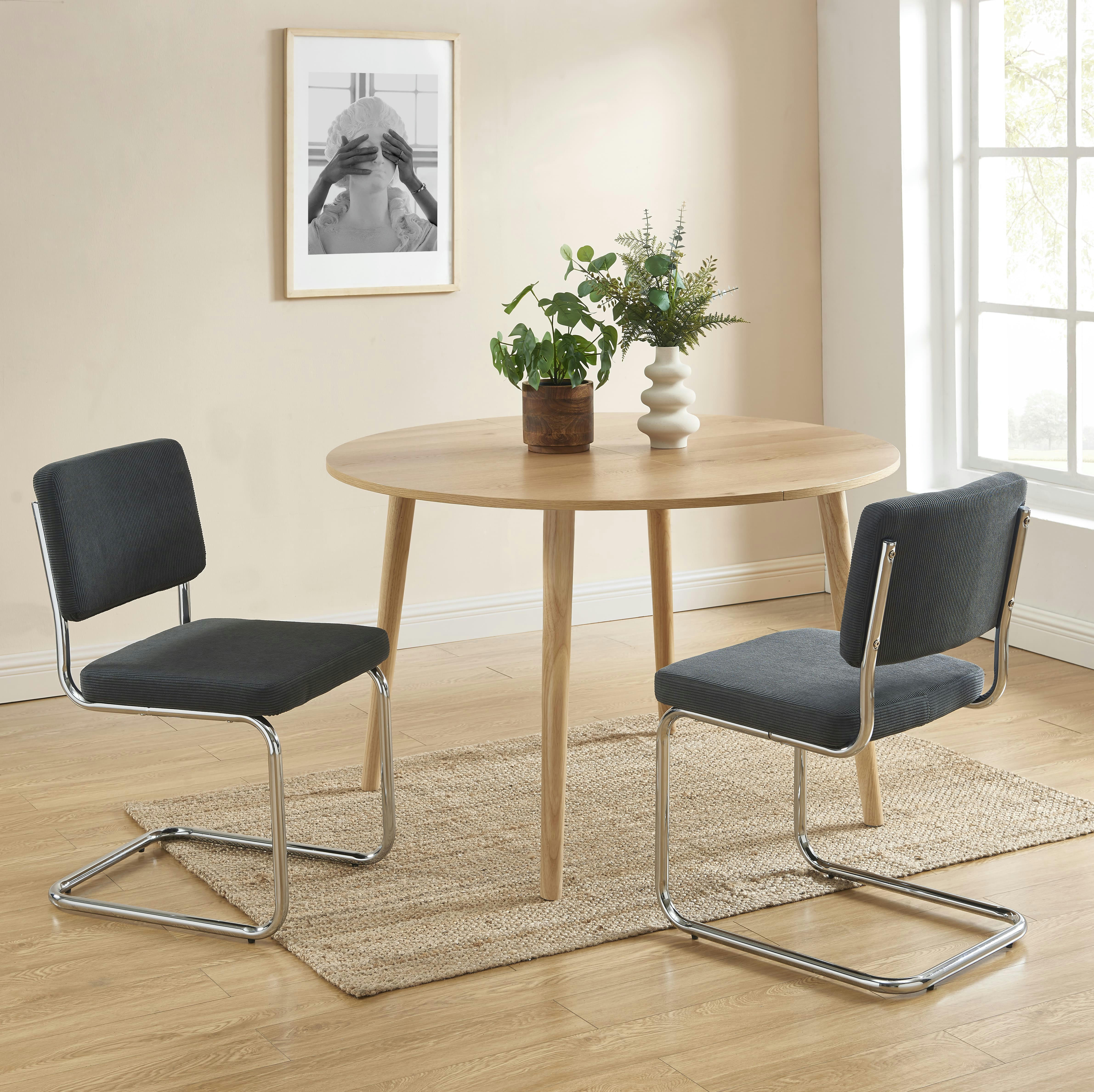 JACK - Lot de 2 chaises  velours côtelé gris charbon pieds métal