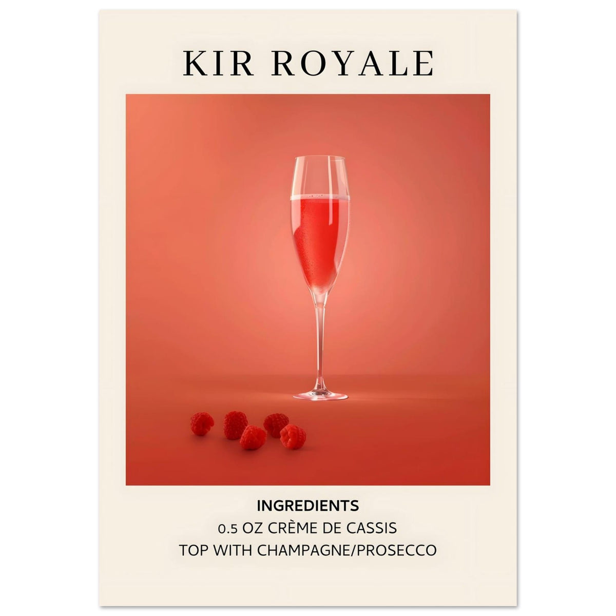 Artfulprints Poster Kir Royale cocktail - Ingrediënten  - 70x100 cm - Rood