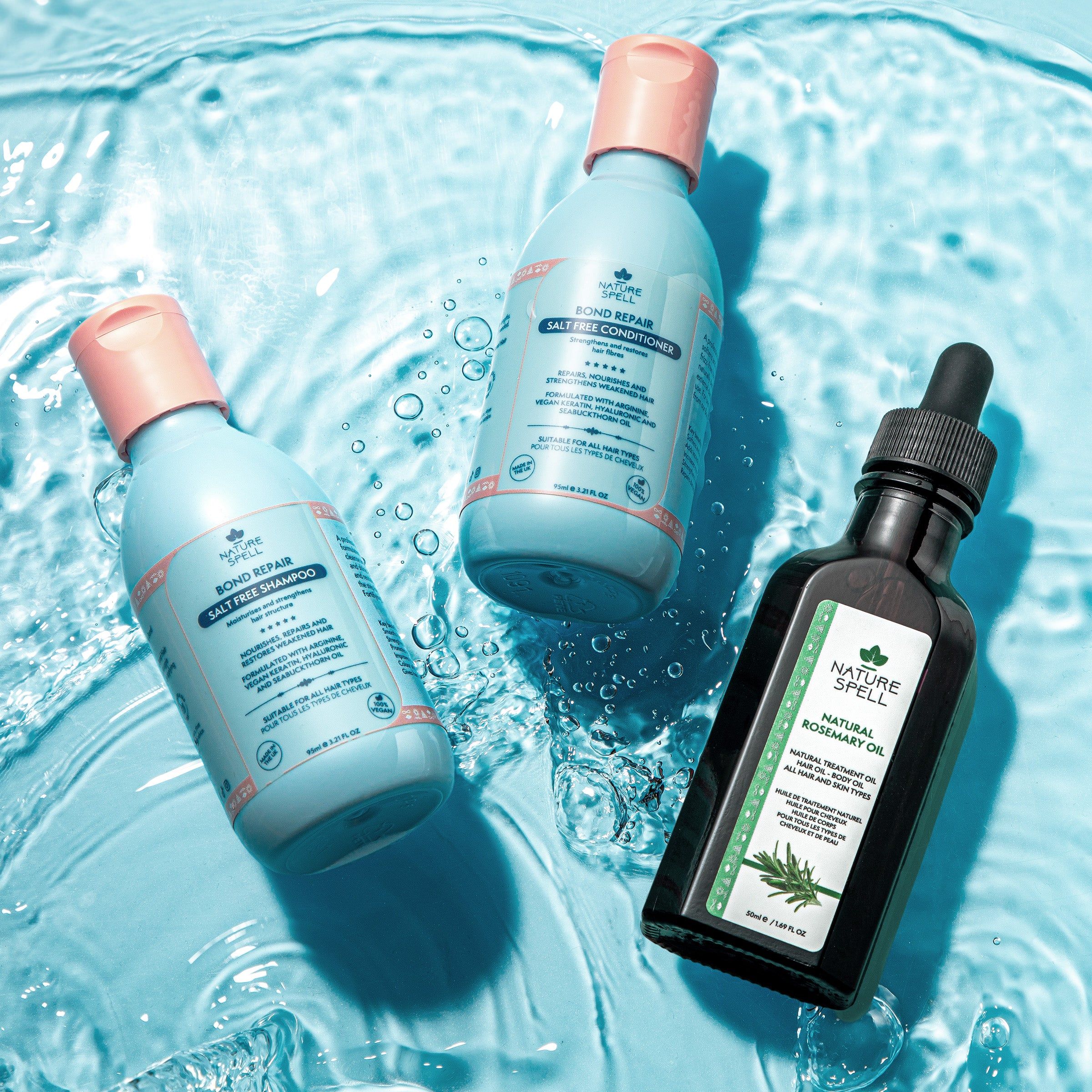 Nature Spell Bond Repair Trio - Rosemary Oil with Bond Repair Shampoo & Condi