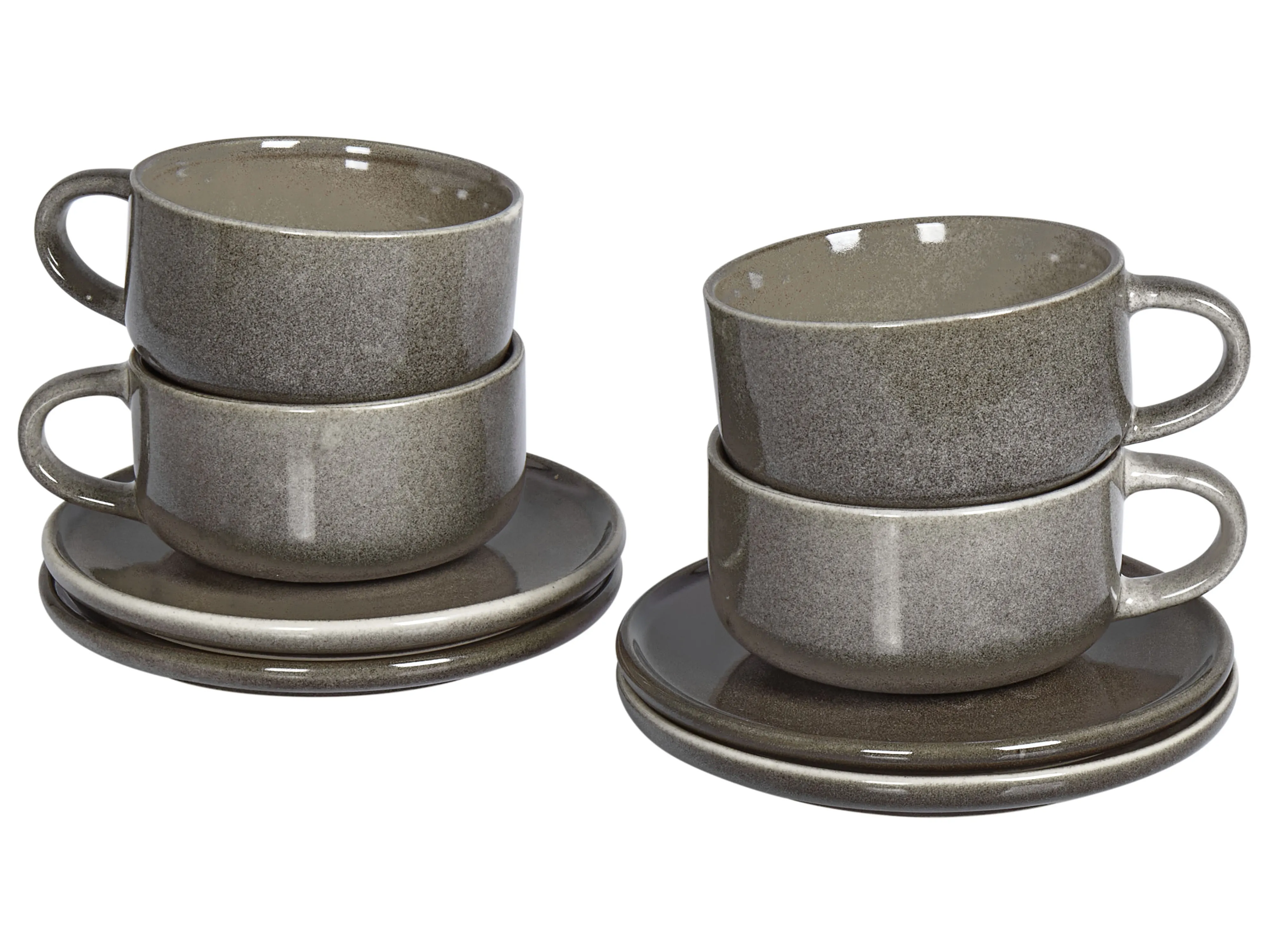 Set of 4 Cups with Saucers COSTMARY Stoneware Grey