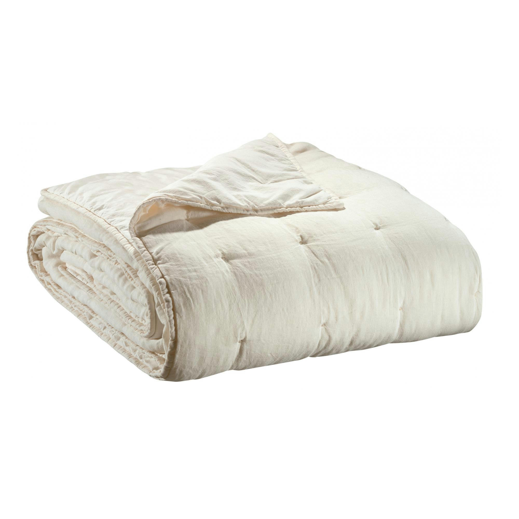 ZEFF - Jeté de lit stonewashed  en lin craie 240 x 260
