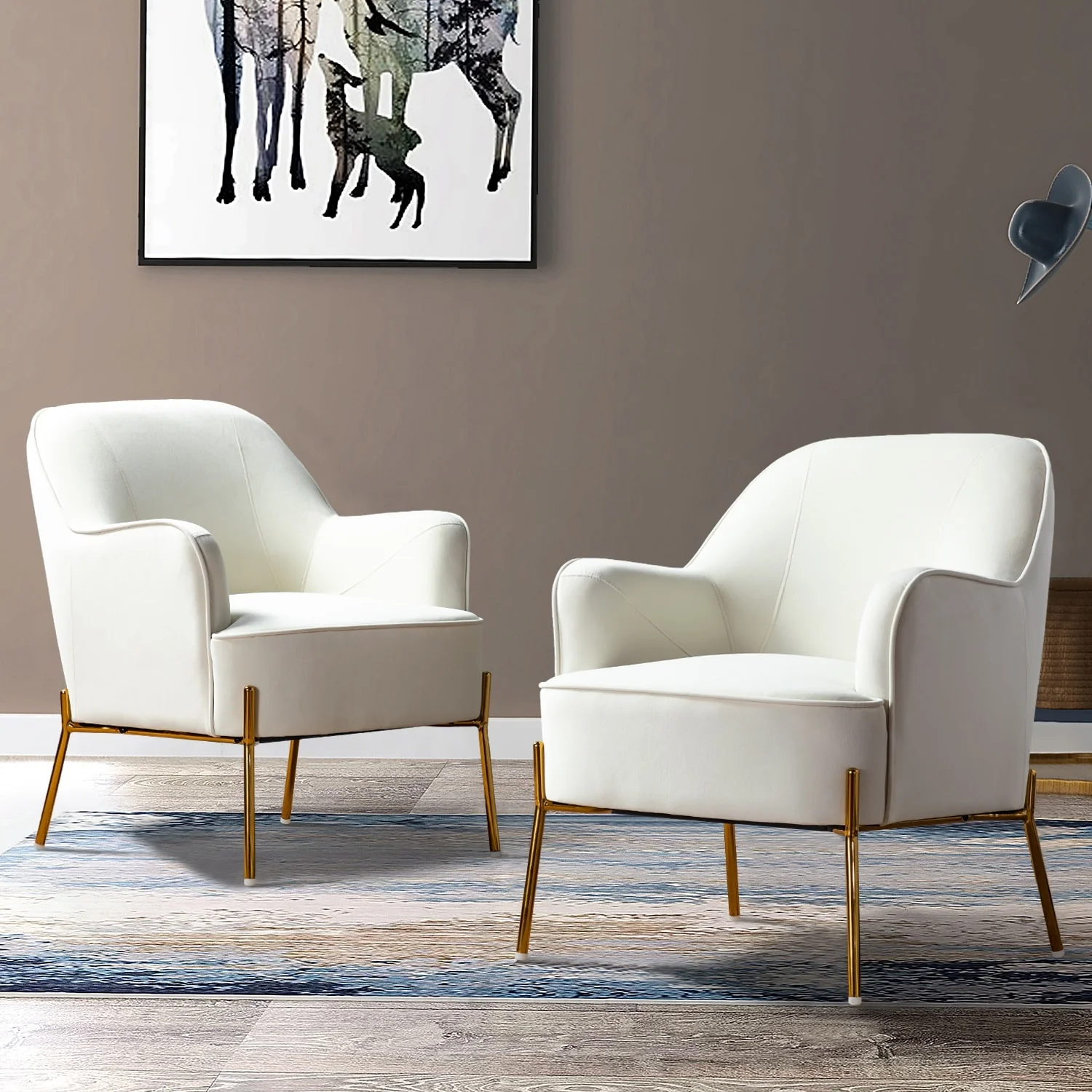 Marina Modern Velvet Accent Chair with Golden Legs Set of 2 by HULALA HOME