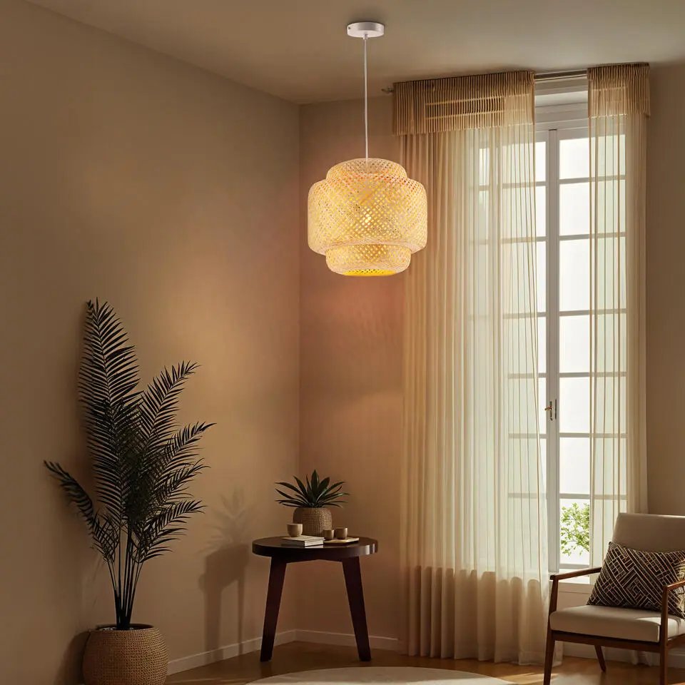 tectake Hanglamp Lignea Lux van bamboe, in boho-stijl, 40W, Bruin