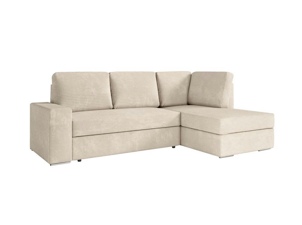 ARTEMIS - Canapé d'angle droit 3 places convertible en velours côtelé Beige