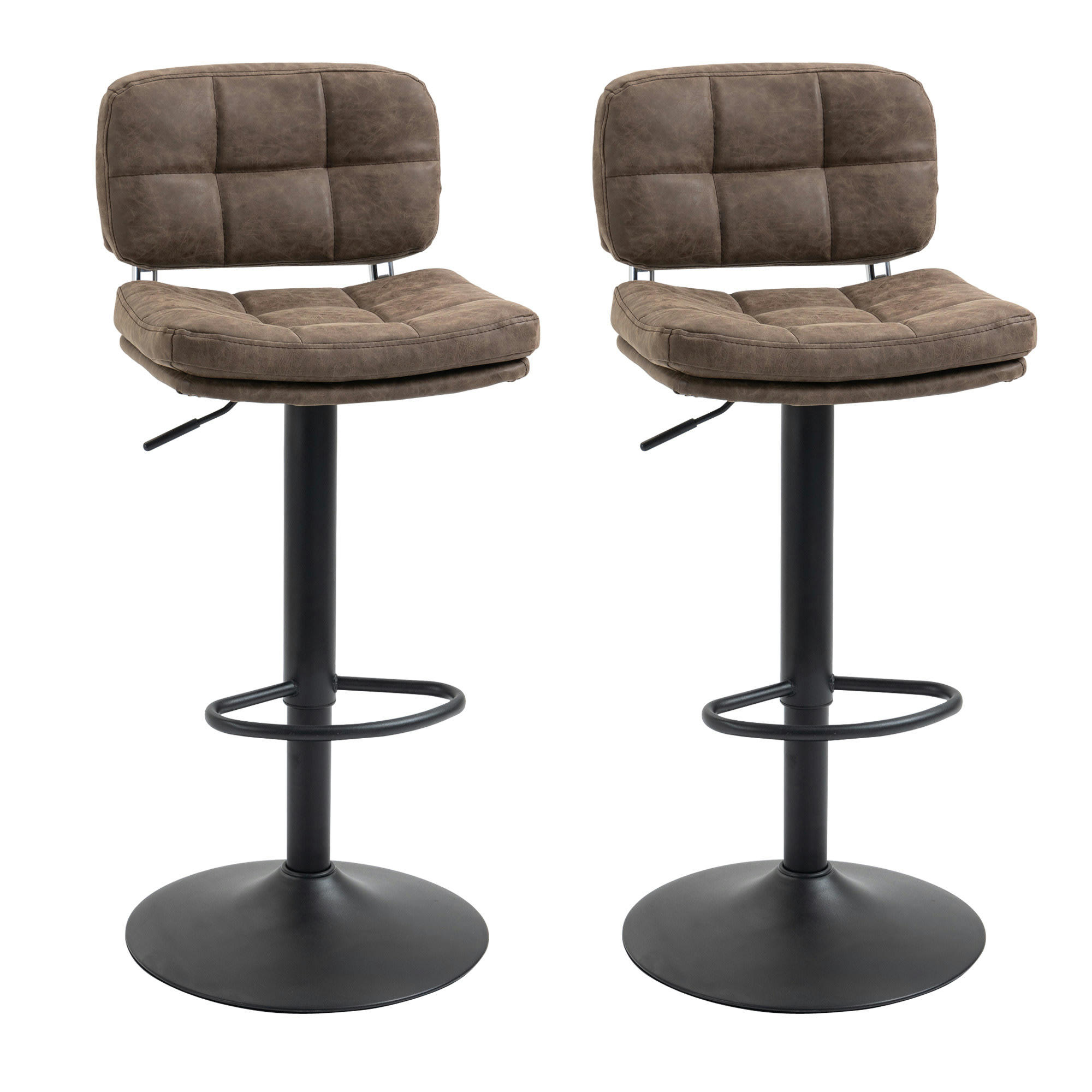 - Lot de 2 tabourets de bar Vintage capitonné marron effet vieilli