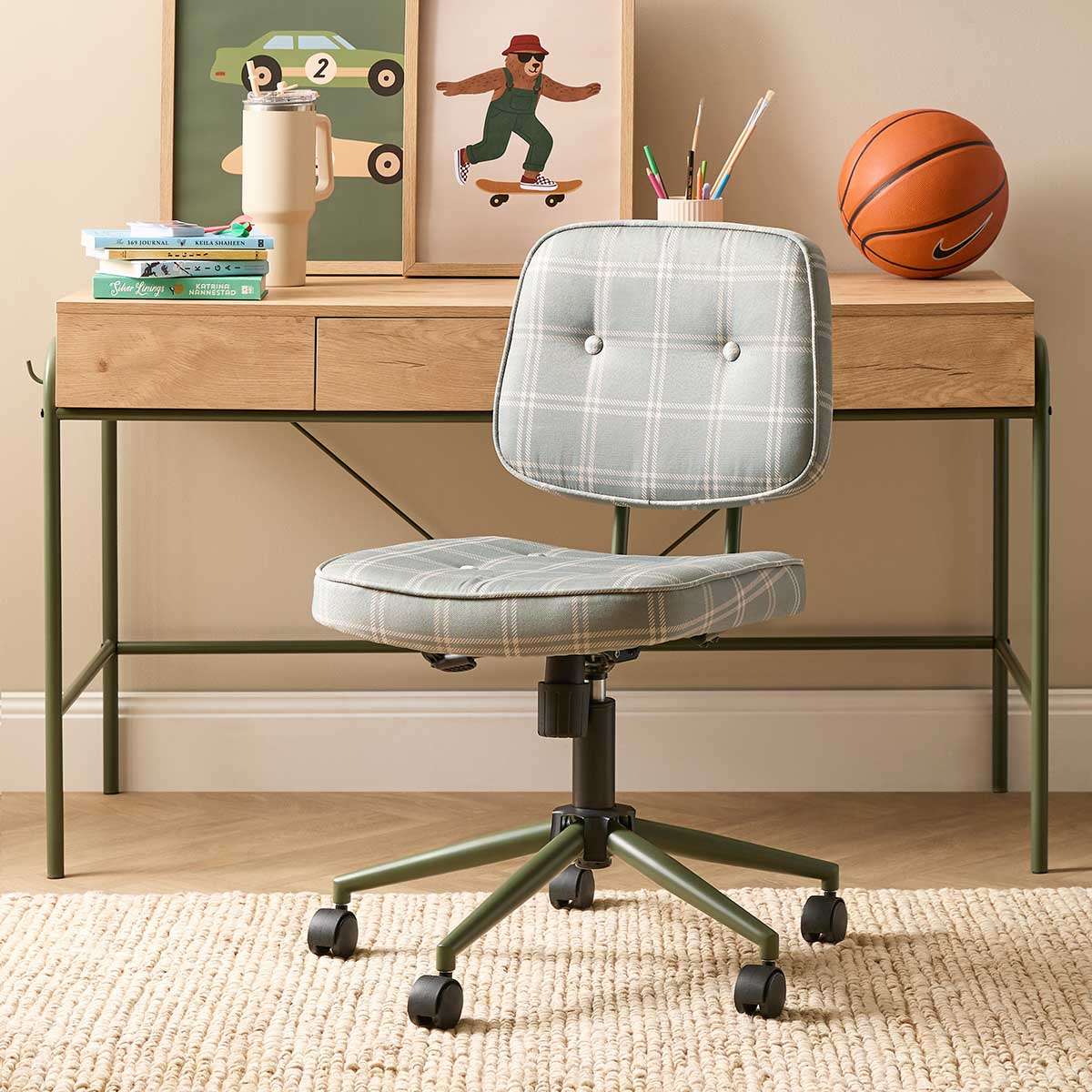 Morty Desk Chair - Khaki Plaid