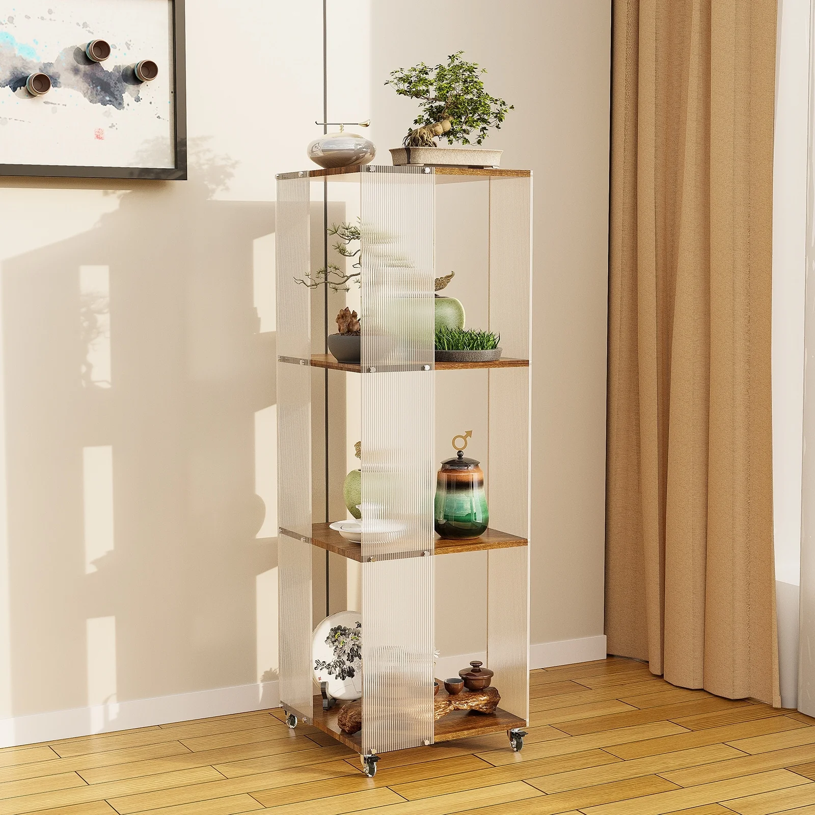 Clear Acrylic 4-Shelf Etagere Bookcase with Wheels - 47