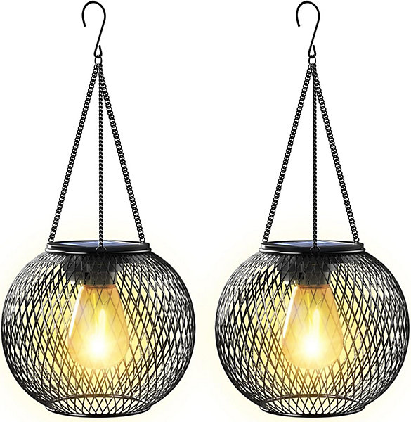 Lanterne Solaire Exterieur Jardin, Lampe Solaire 2 Lumière Solaire Exterieur Suspendues en Métal IP65 Lanterne Solaire