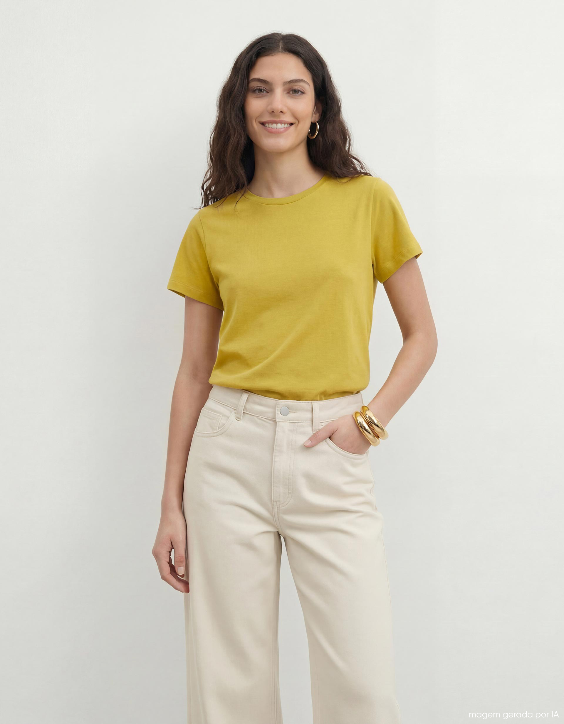 T-shirt, Mulher, Amarelo