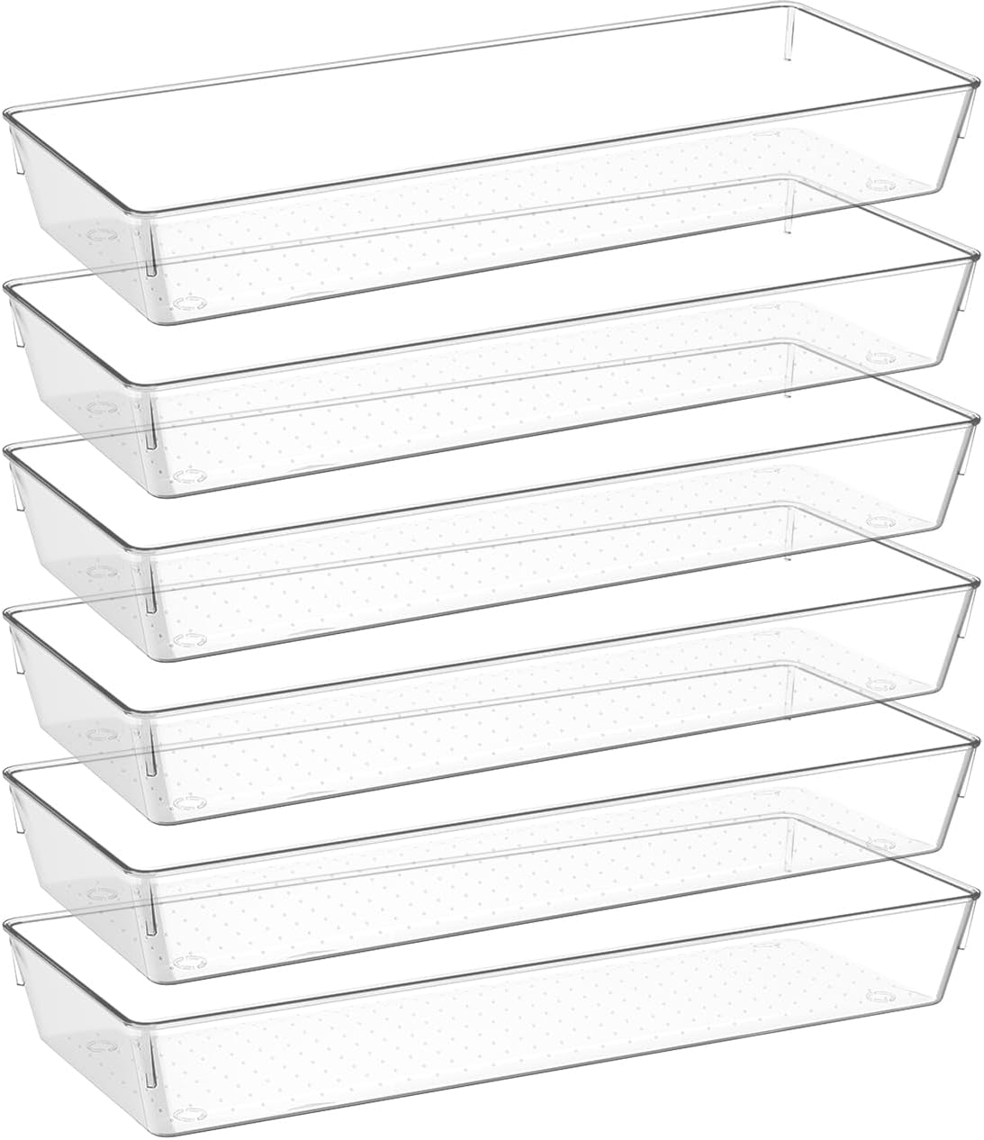 6 Pcs Large Clear Drawer Organizer Set, 15 X 6 Plastic Versatile Desk Drawer Organizer Trays with Non-Slip Silicone Pads, Storage Bins for Makeup, Bathroom, Kitchen Utensils, Office, Tools