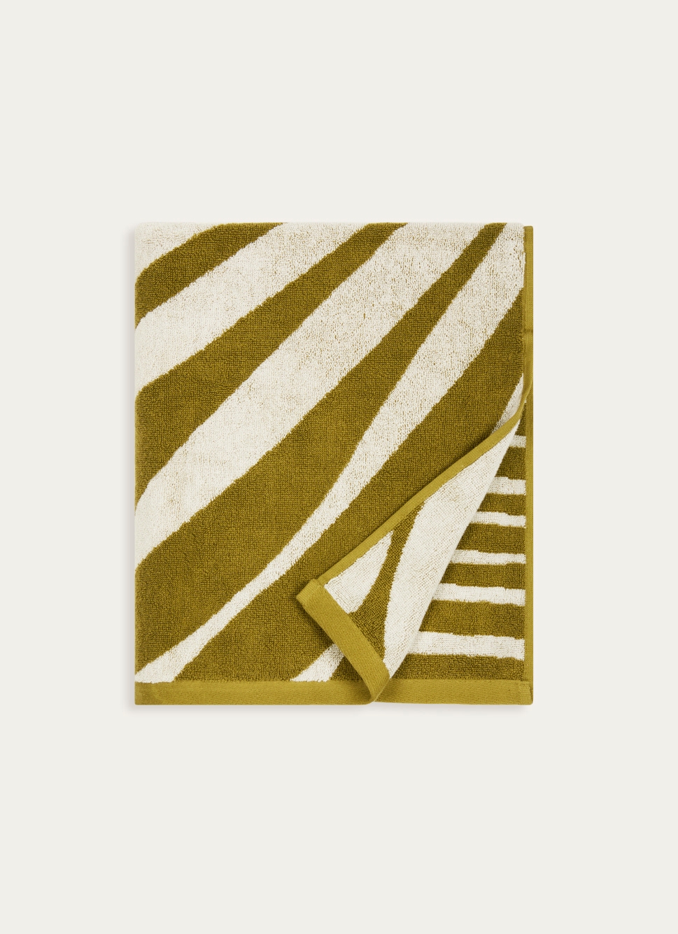 SERVIETTE DE TOILETTE JACQUARD MOTIF PALME VERT / ÉCRU