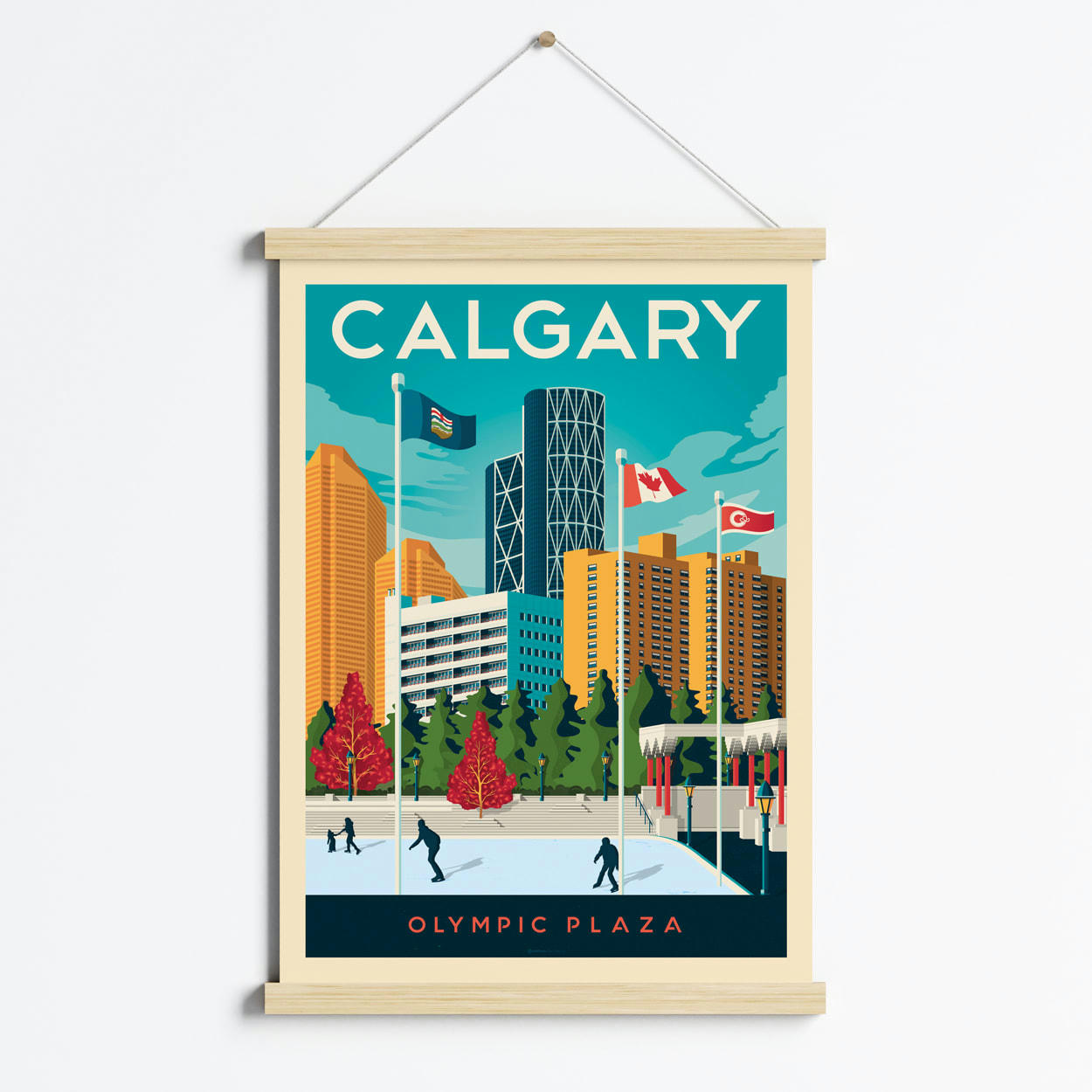 - Affiche Calgary Canada + Cadre Magnétique (Bois) 50x70 cm