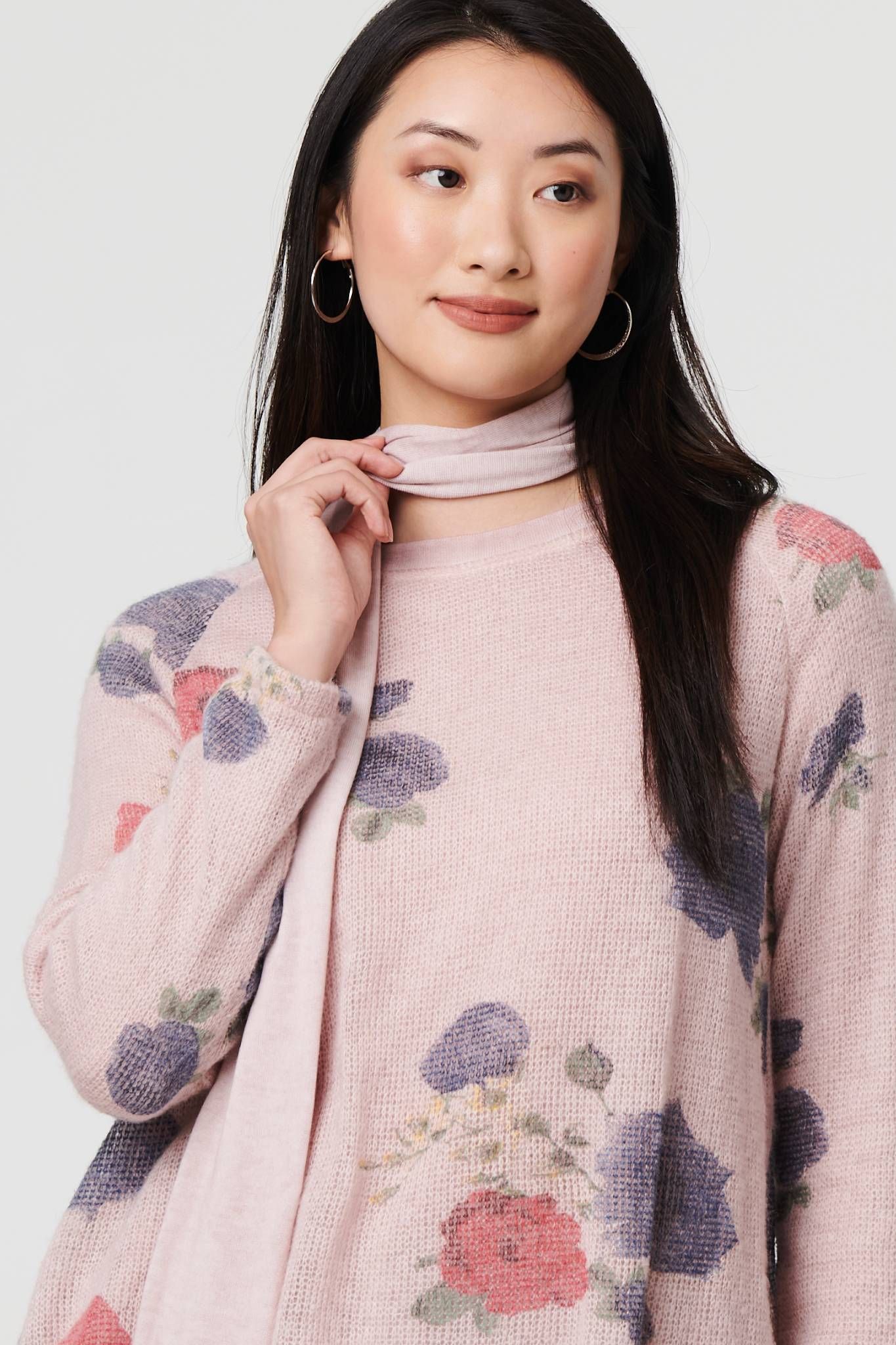 Izabel London Floral Layered Tunic Top with Scarf