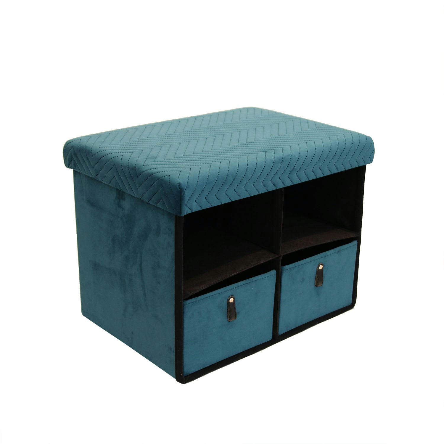 MELI - Banc de rangement pliable design velours bleu