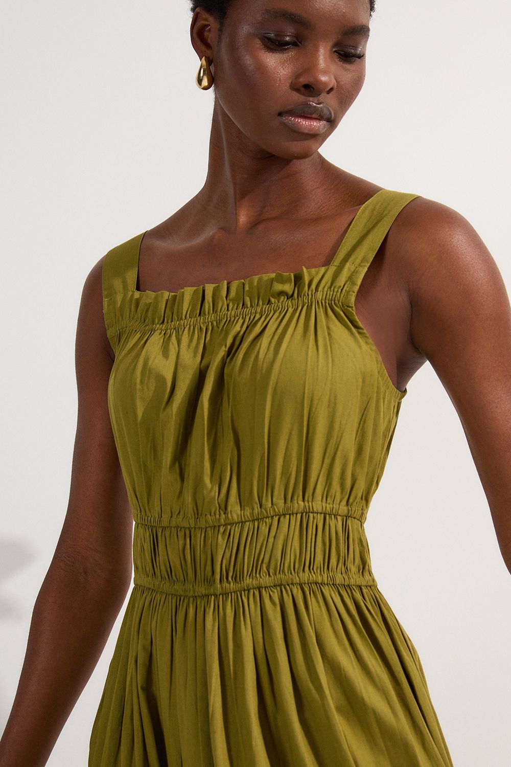 KarenMillen Petite Shirred Cotton Tiered Woven Strappy Maxi Dress