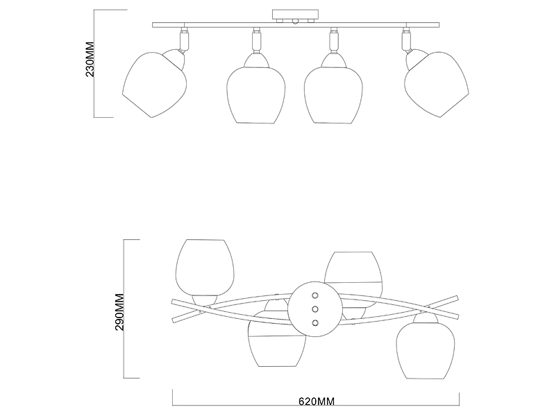 Lampa sufitowa Momo 4-punktowa metalowa czarno-srebrna