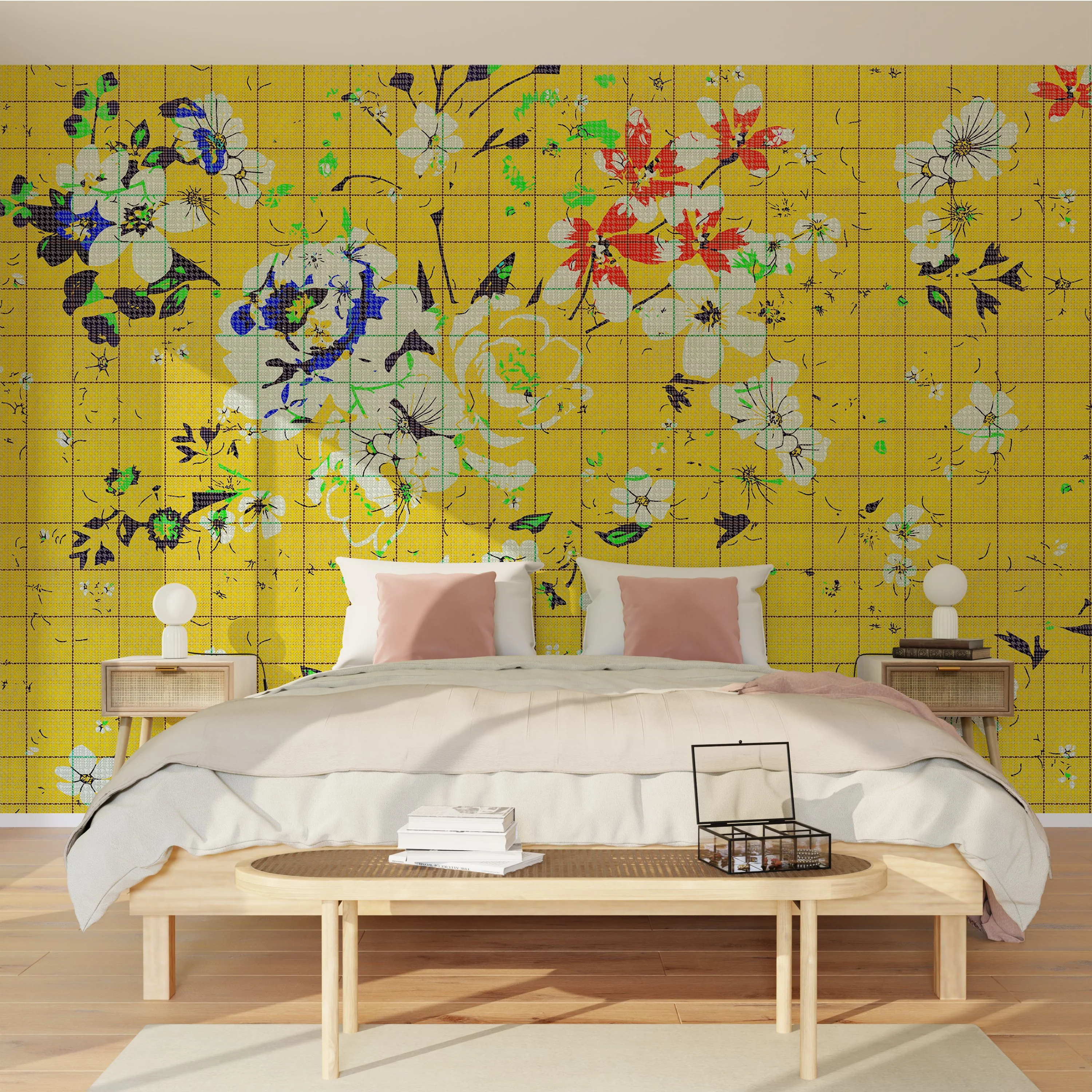Papier peint panoramique XL FLAID 400 x 270 cm jaune bouton d'or