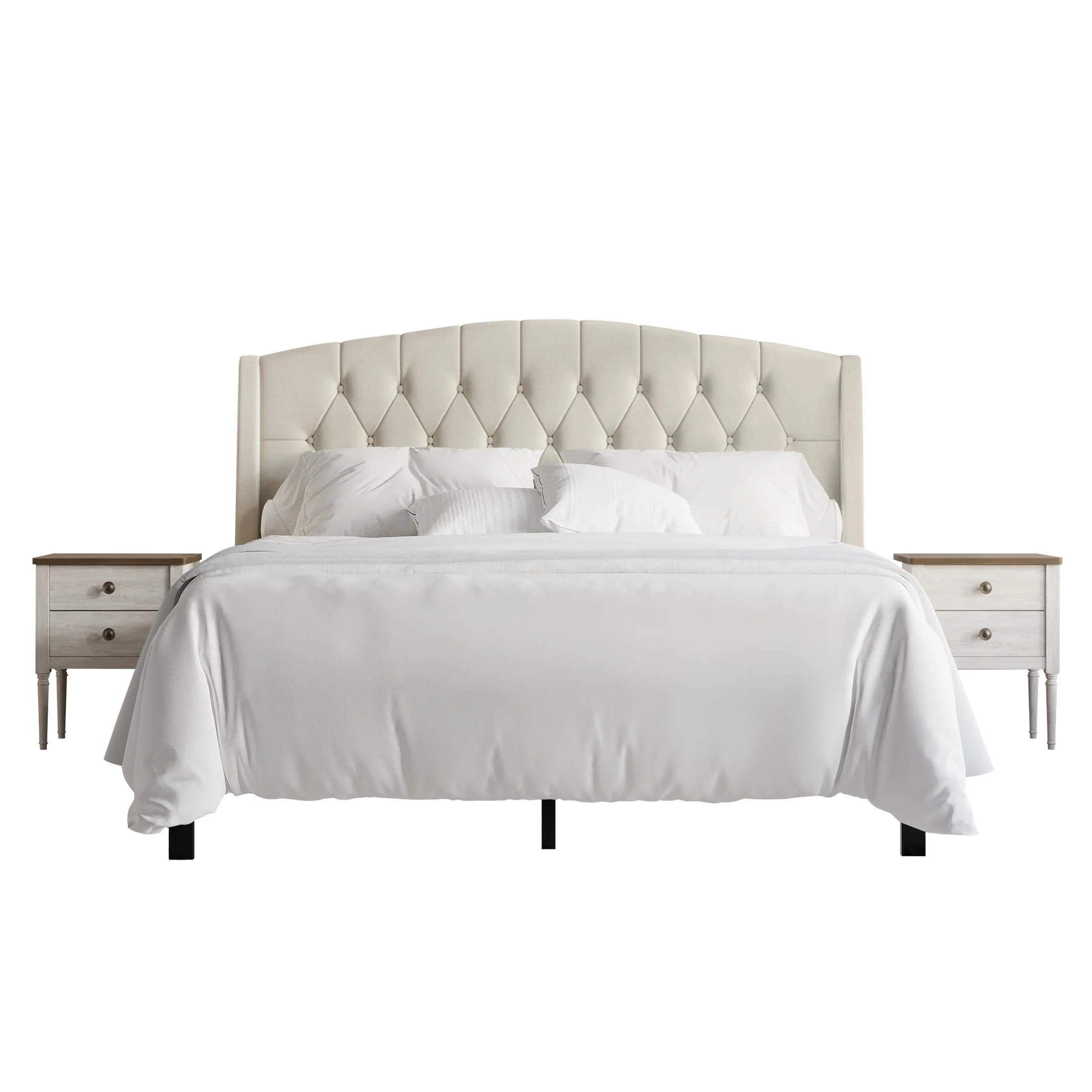 CraftPorch 3 Piece Bedroom Nightstands Set Classic Button Tufted Bed