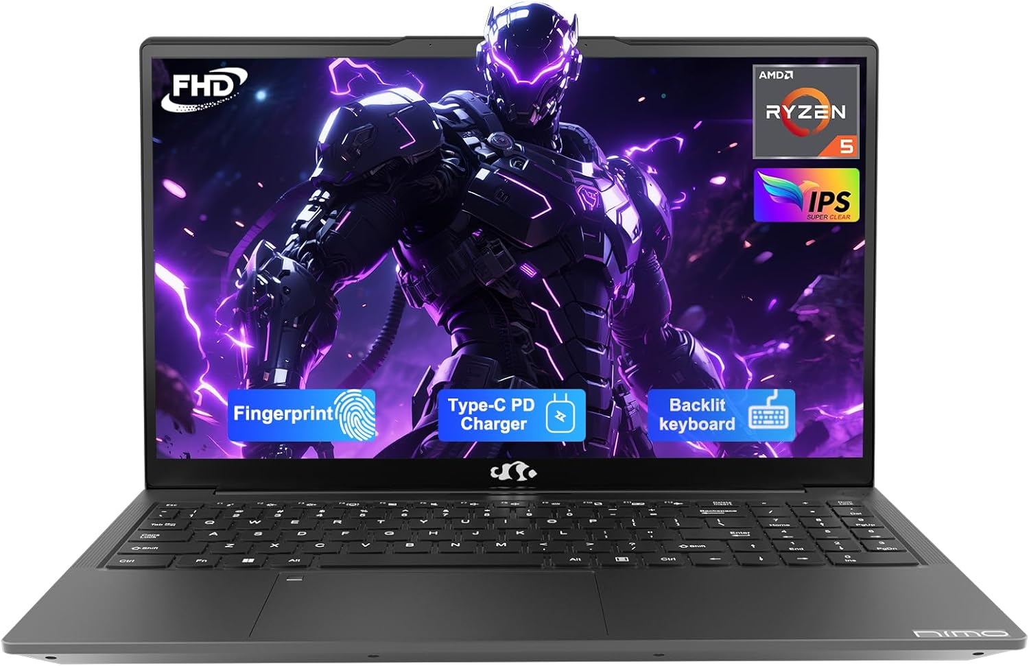 NIMO 15.6'' IPS FHD Laptop  16GB RAM 512GB SSD AMD Ryzen 5(Beat i5-1135G7  4 Cores Up to 3.7GHz) Student Computer with 65W Type-C  2 Years Warranty  Fingerprint  Backlit Keyboard  BT5.2  for Home