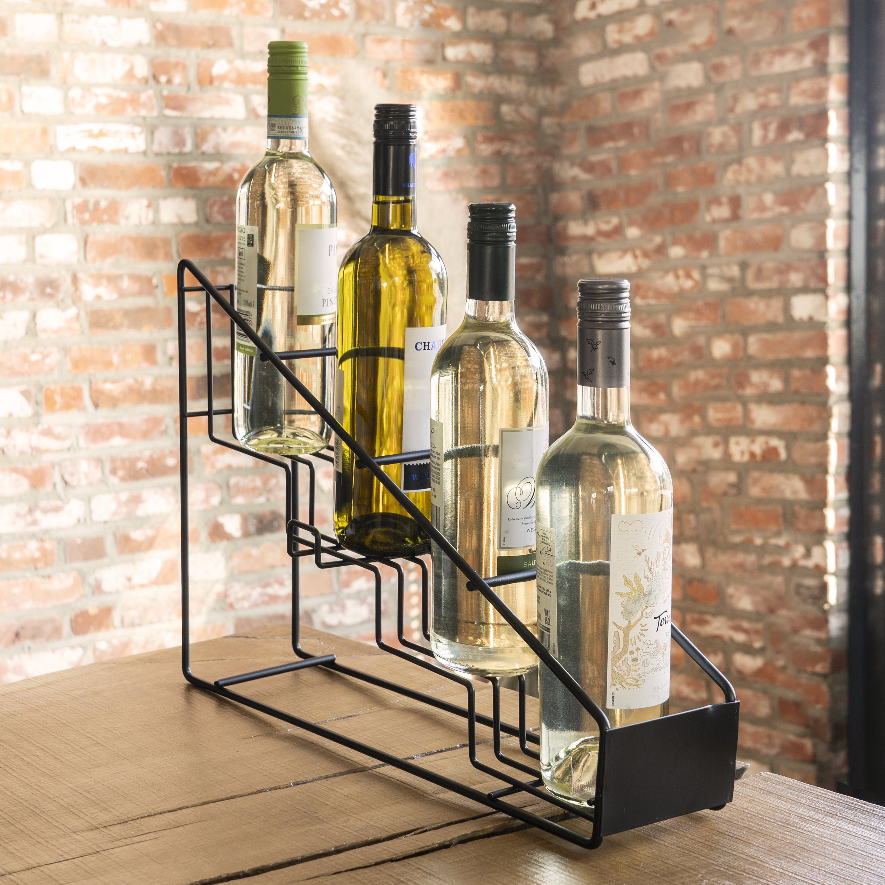 QUVIO Flessenrek metaal met 4 treden - Zwart