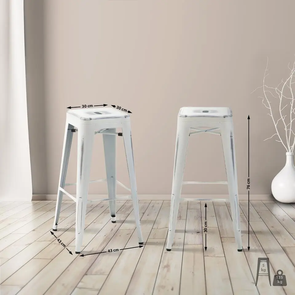 CLP Set van 4 Barkruk Joshua Metaal - antiek/wit