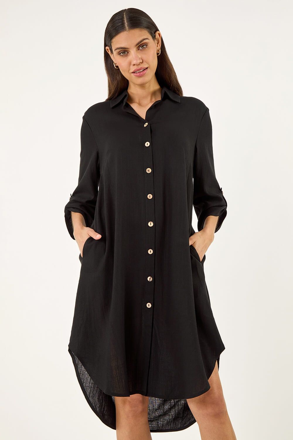 Roman Back Lace Button Shirt Dress