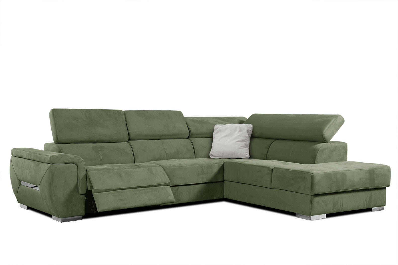 KELTE - Canapé d'angle droit 5 places avec une relaxation tissu vert olive