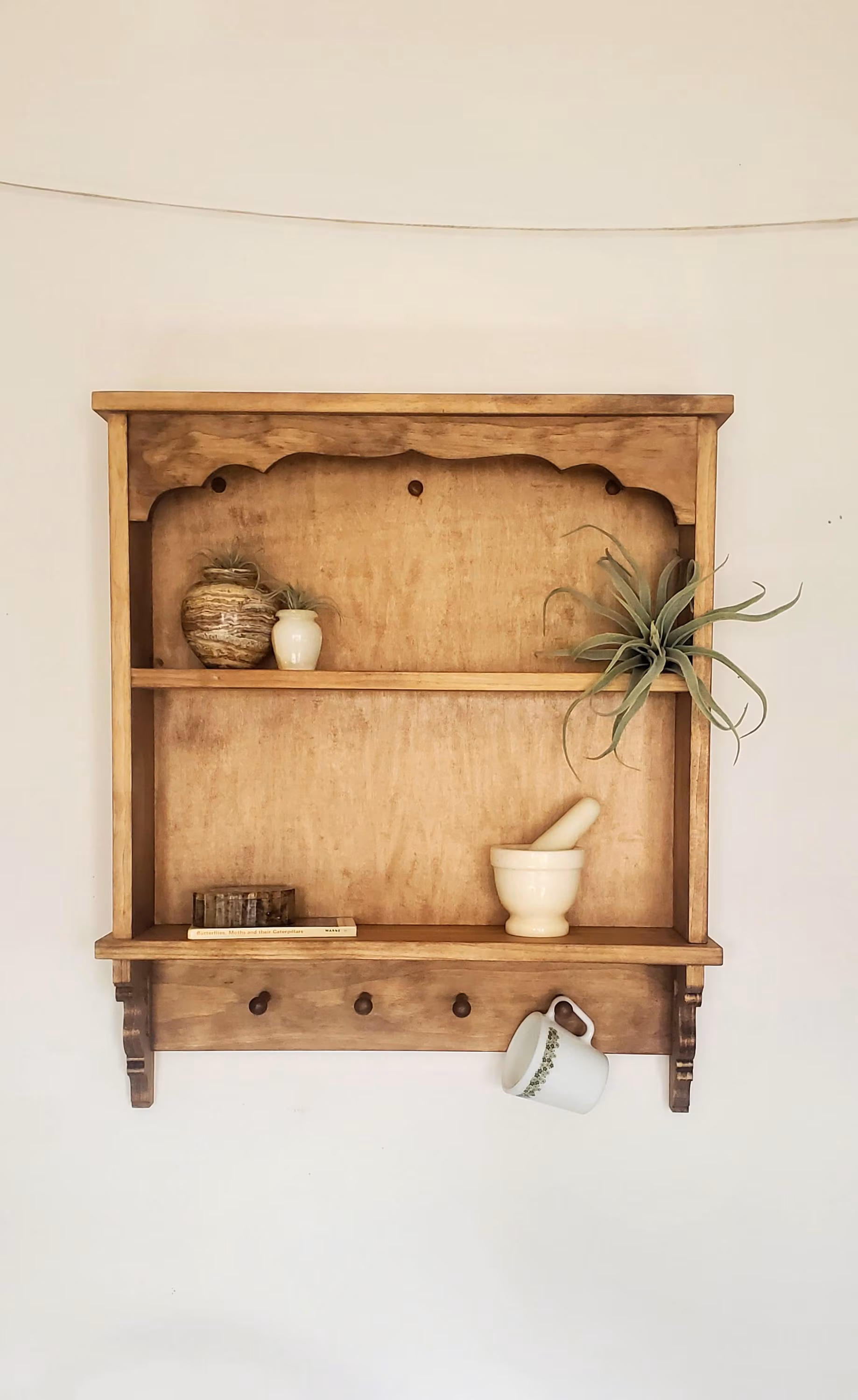 Cottage wall cabinet, coat rack with shelf, bathroom storage cabinet, rustic trinket wall shelf, farmhouse wooden spice rack, primitive deco