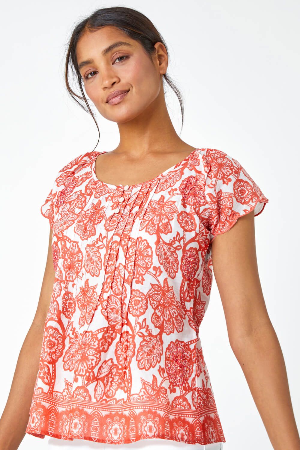 Roman Floral Print Cotton Top