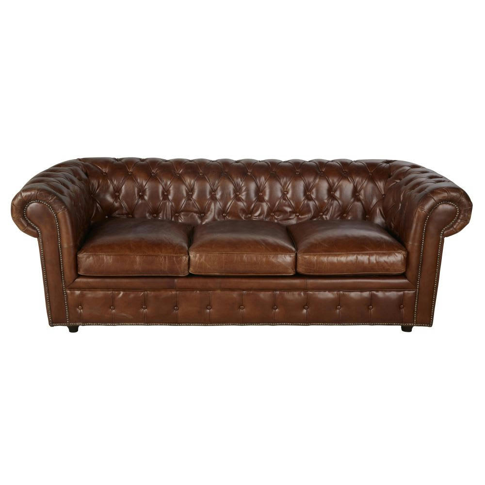 Chesterfield - Canapé vintage 3 places en cuir capitonné