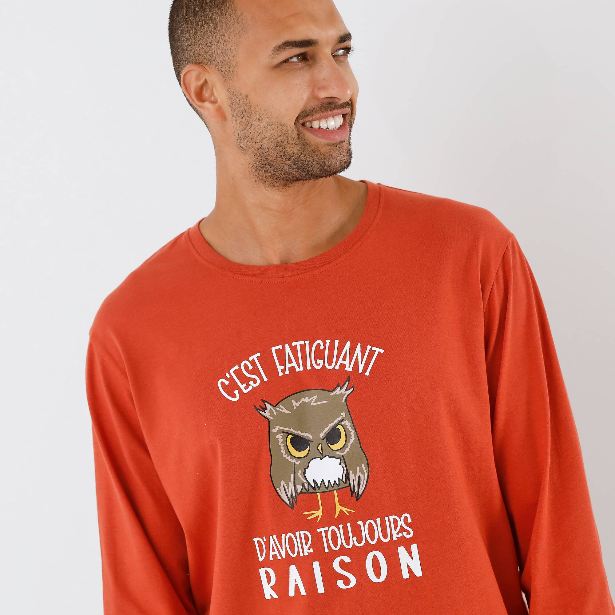 Pyjama message motif hibou manches longues