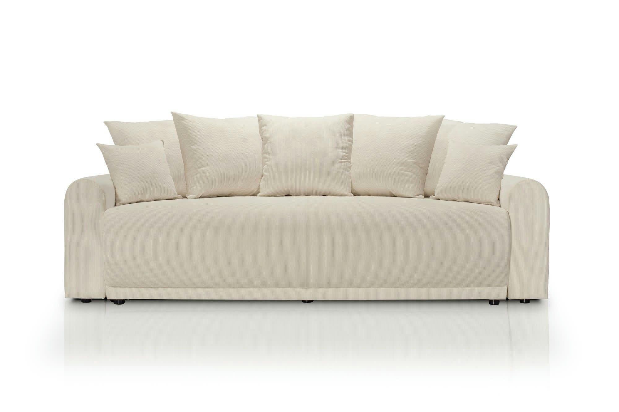 ANGE - Canapé droit convertible 3 places  en velours côtelé beige