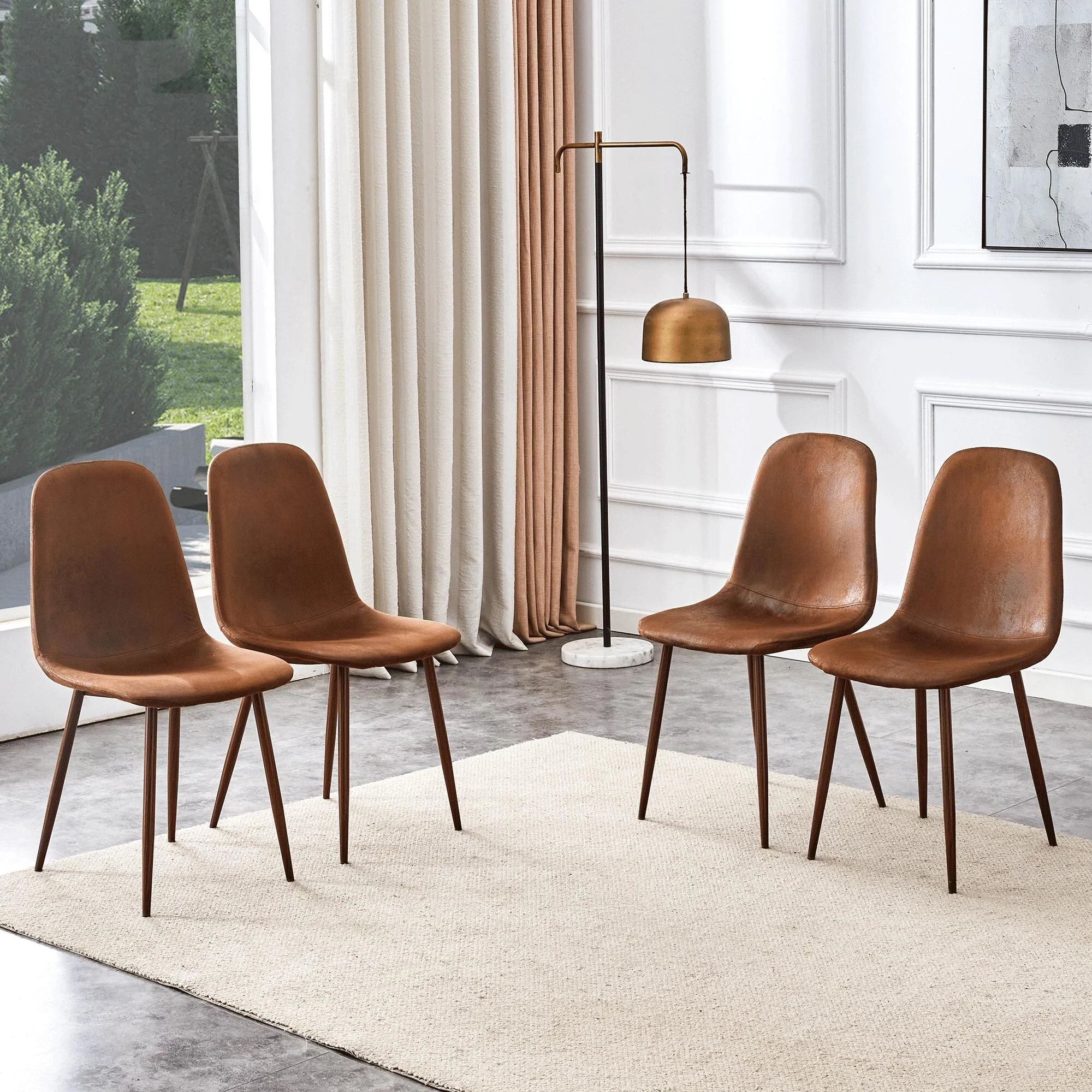 Set Of 4 Fabric-Back And Metal Combined Spoon Chairs - Perfectly Matching Minimalist Style Homes, 15.5*16.3*34.5 Inches