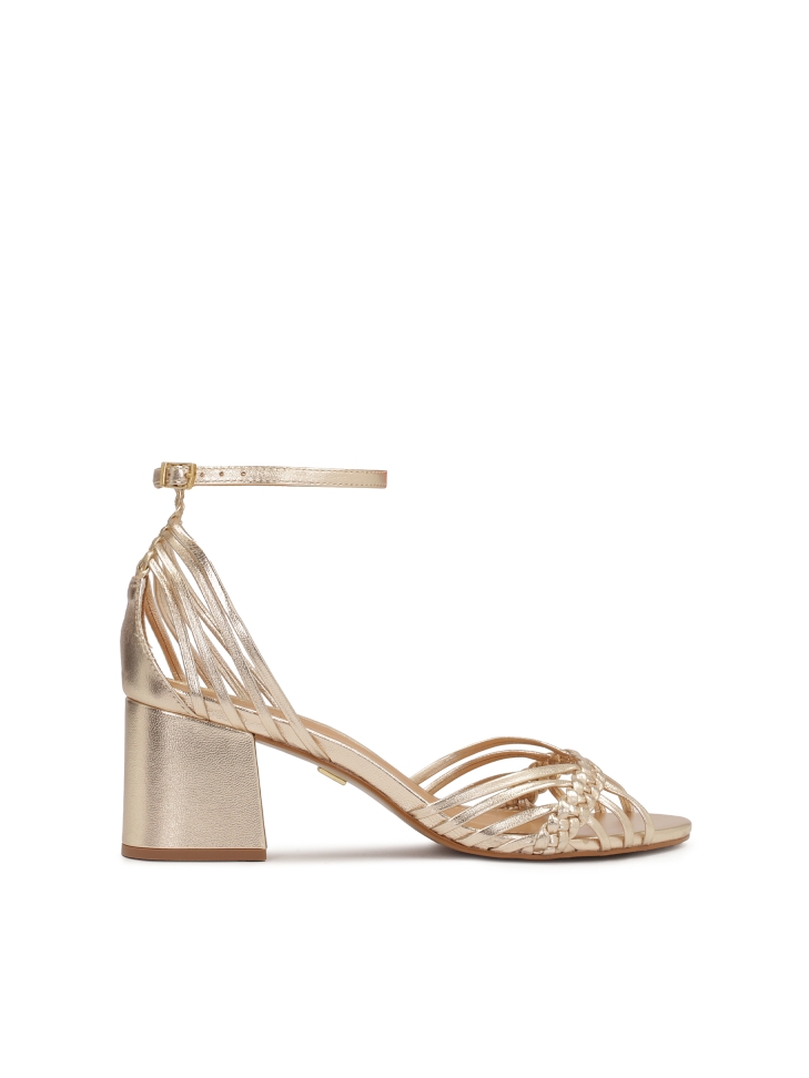 Gold post sandals with braided straps