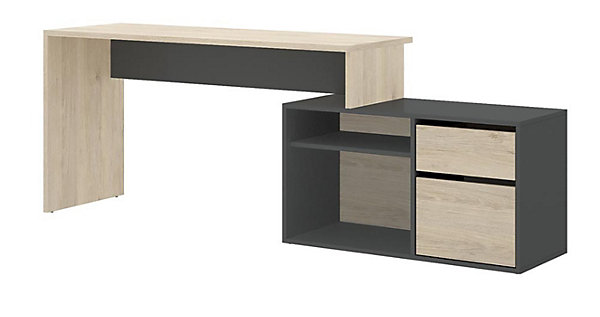 Bureau angulaire coloris naturel/graphite - Longueur 139 x Profondeur 92 x Hauteur 75 cm