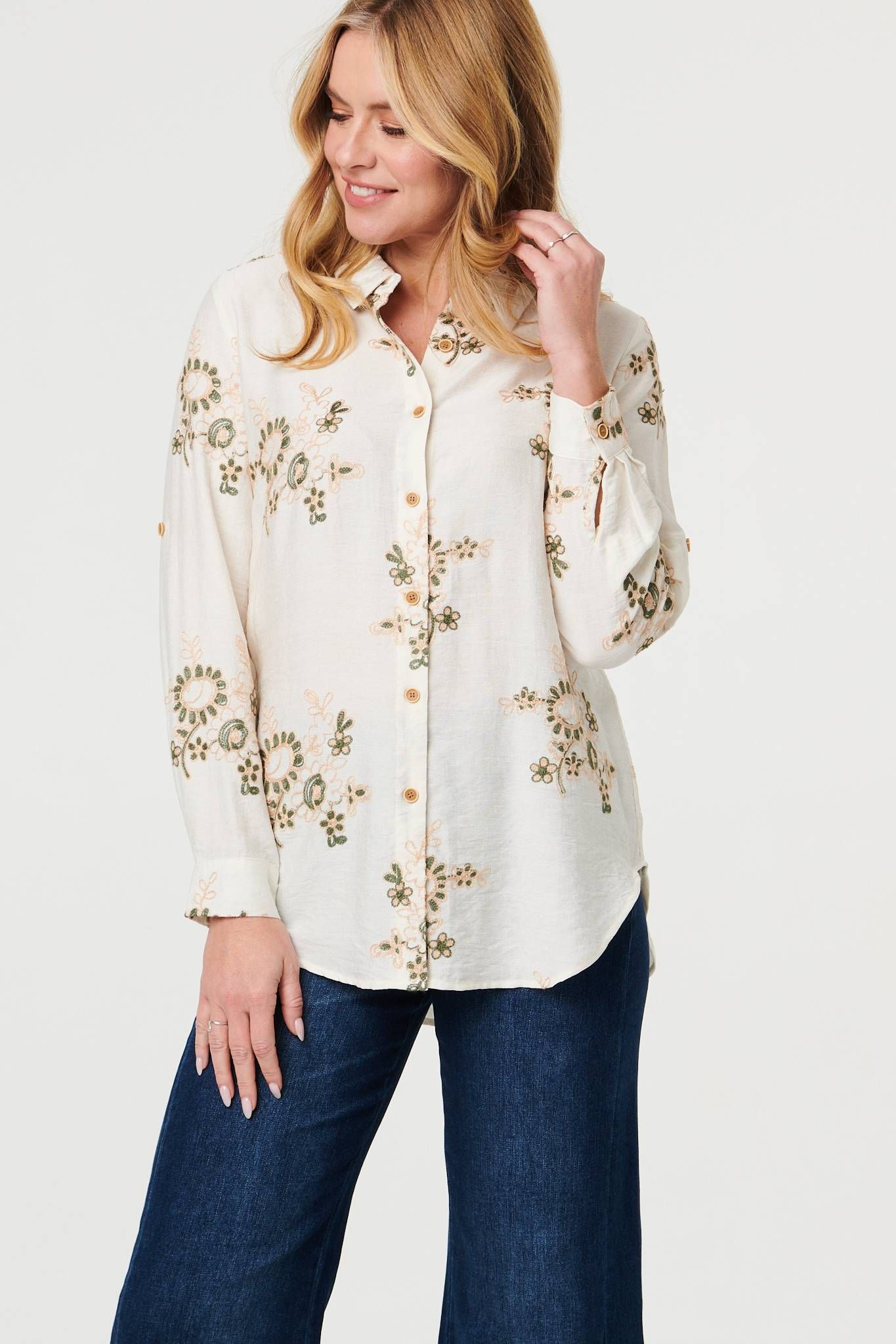 Izabel London Embroidered Floral Long Sleeve Shirt