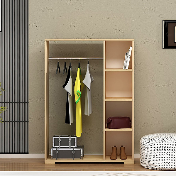 Armoire Nesbyen avec 4 compartiments de stockage 123 x 90 x 30 cm effet chêne en.casa