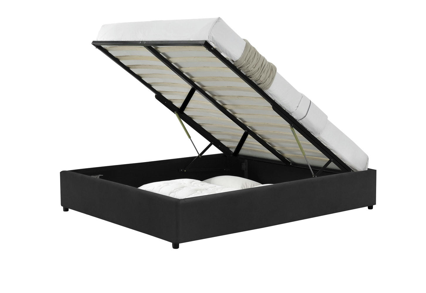 KENNINGTON - Structure de lit coffre en velours noir 140x190 cm