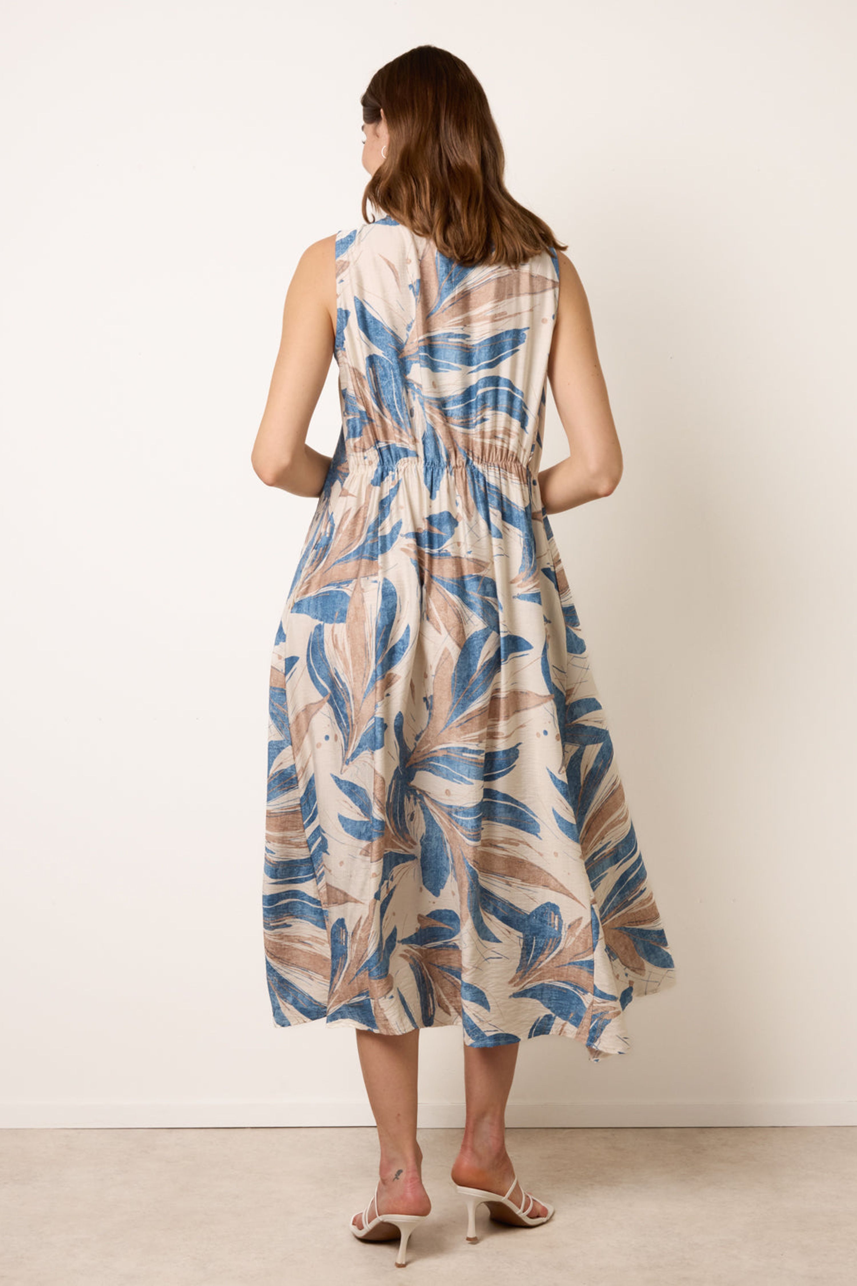 Blue Vanilla Blue Dress With Tropical Leaf Print