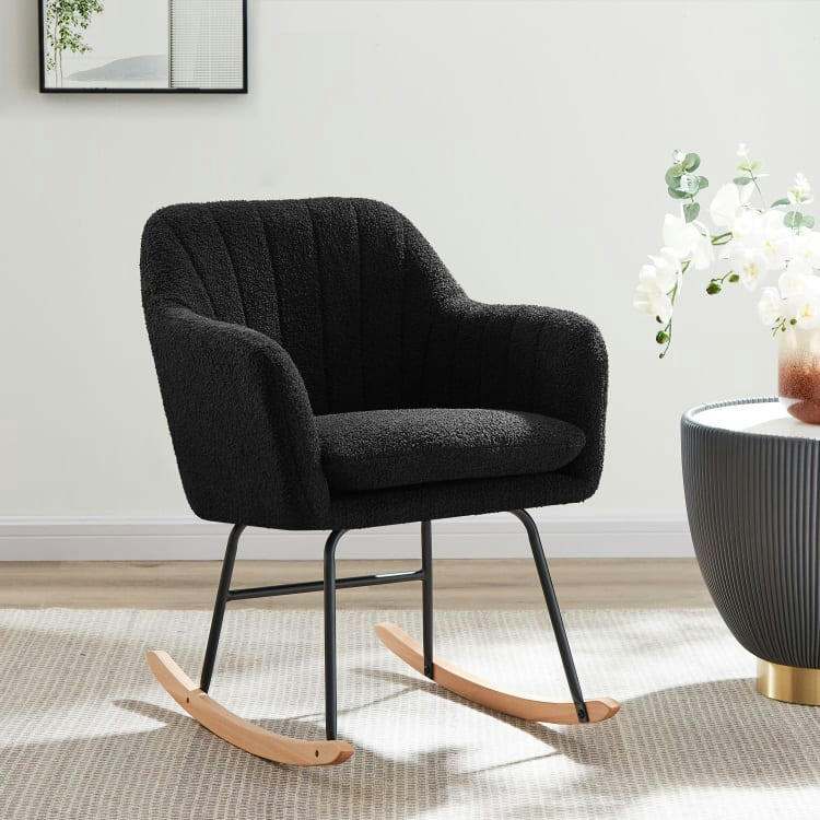 ELSA - Fauteuil  à bouclette noir rocking chair
