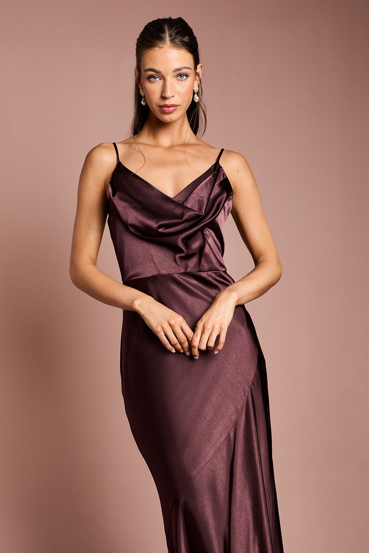 Coast Satin Strappy Cowl Neck Fishtail Maxi Bridesmaid Dress